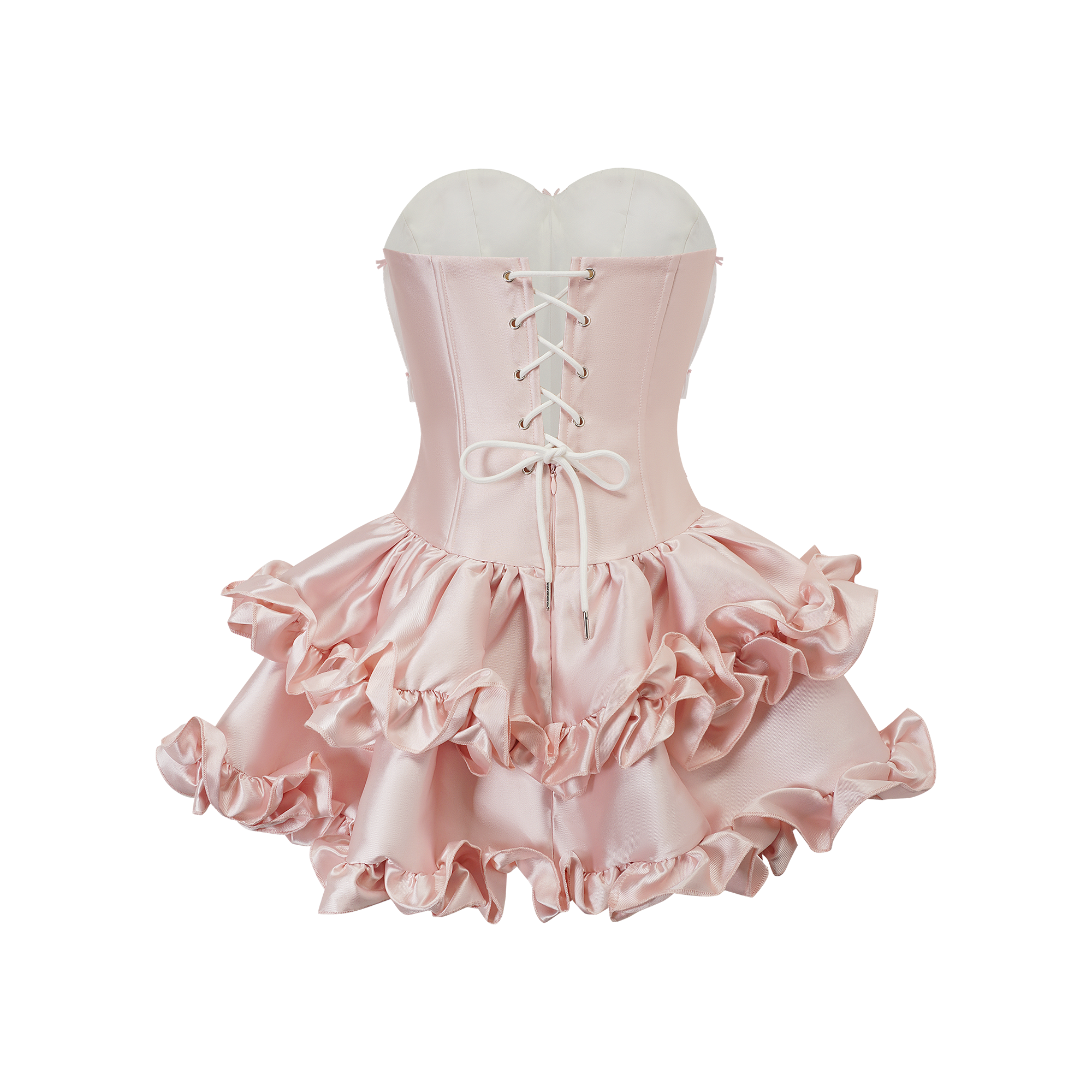 Laurine Pink Ruffled Satin Mini Dress