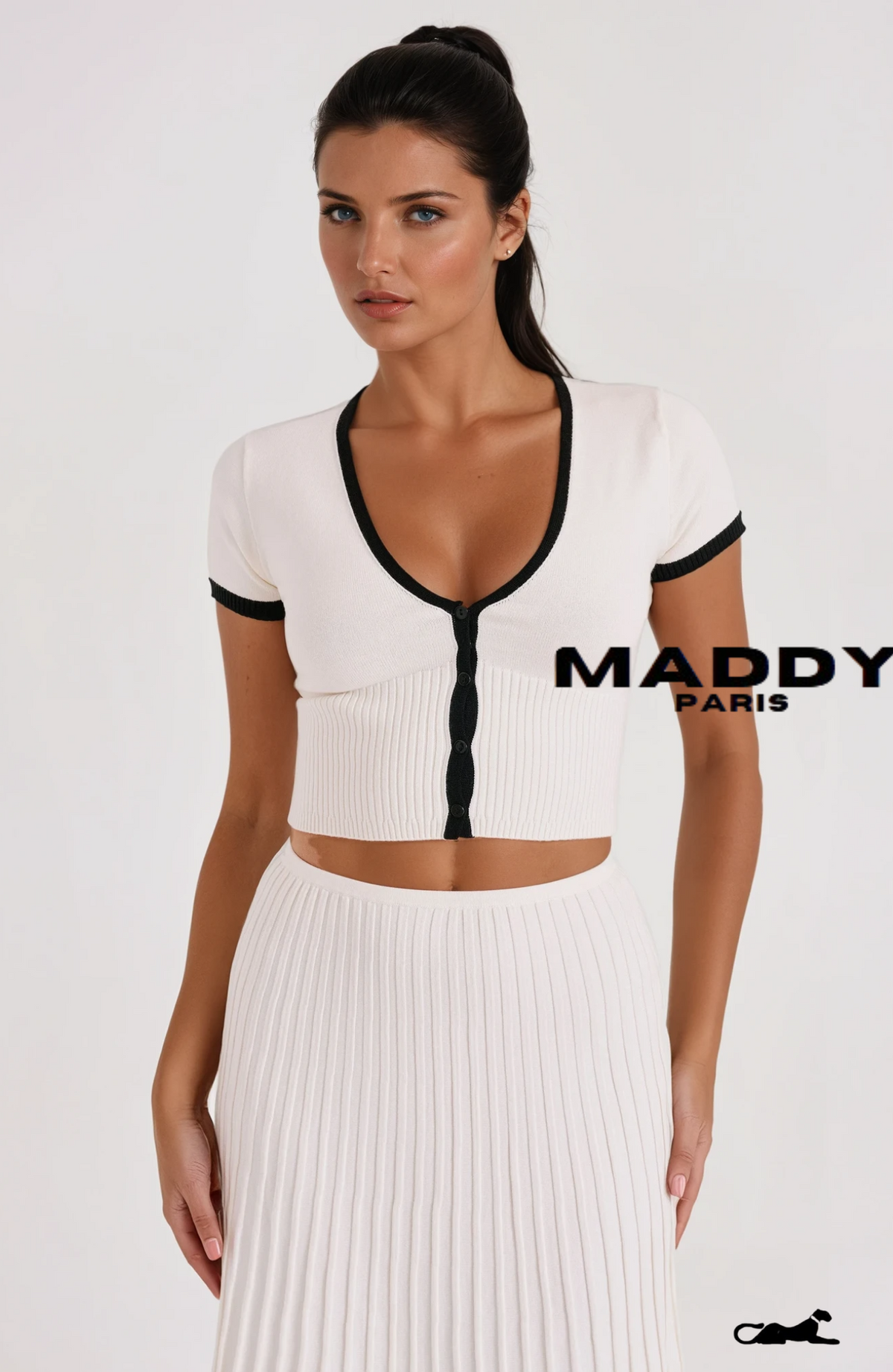 JOLENE RIBBED KNIT MIDI SKIRT SET - WHITE