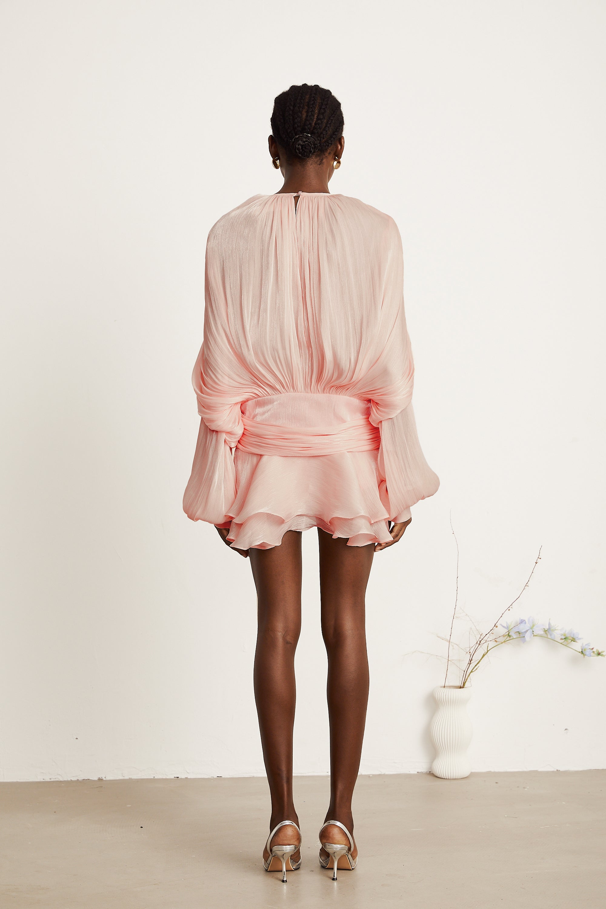 Eugénie fully-pleated ruffled mini dress in Pink