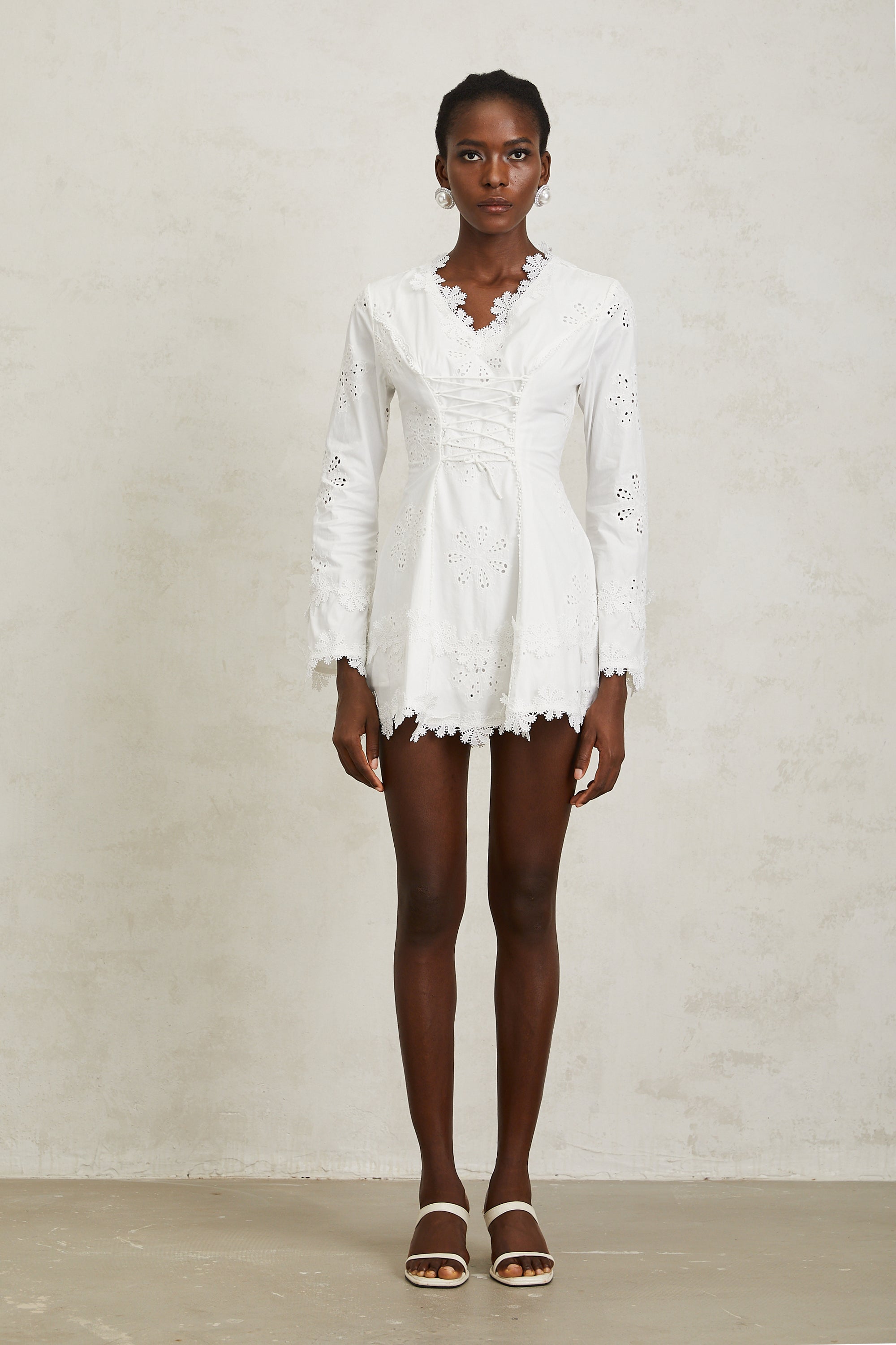 Nevaeh White Floral Embroidered Mini Dress