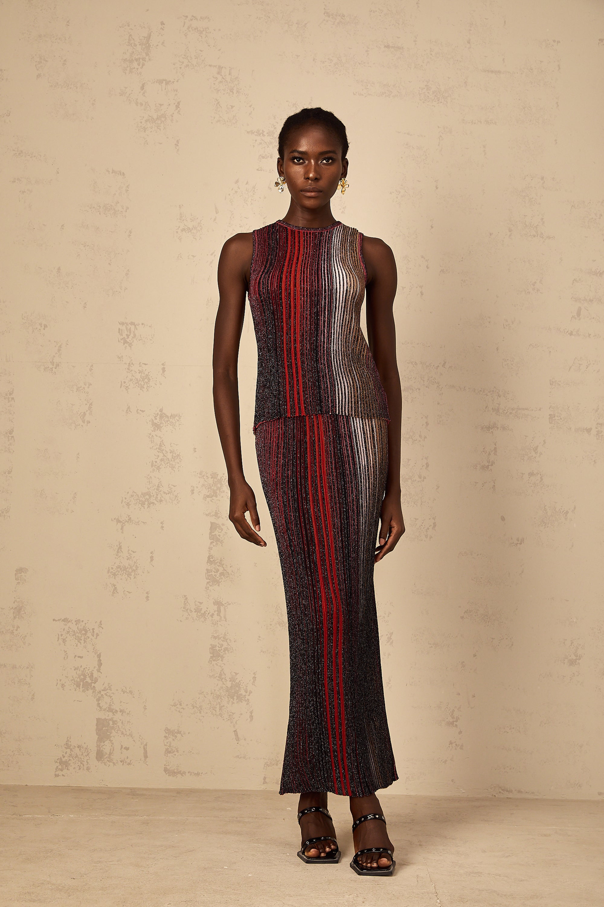 Ulysse Red Glitter Pleated Knit Matching Set (Final Sale-US Only)