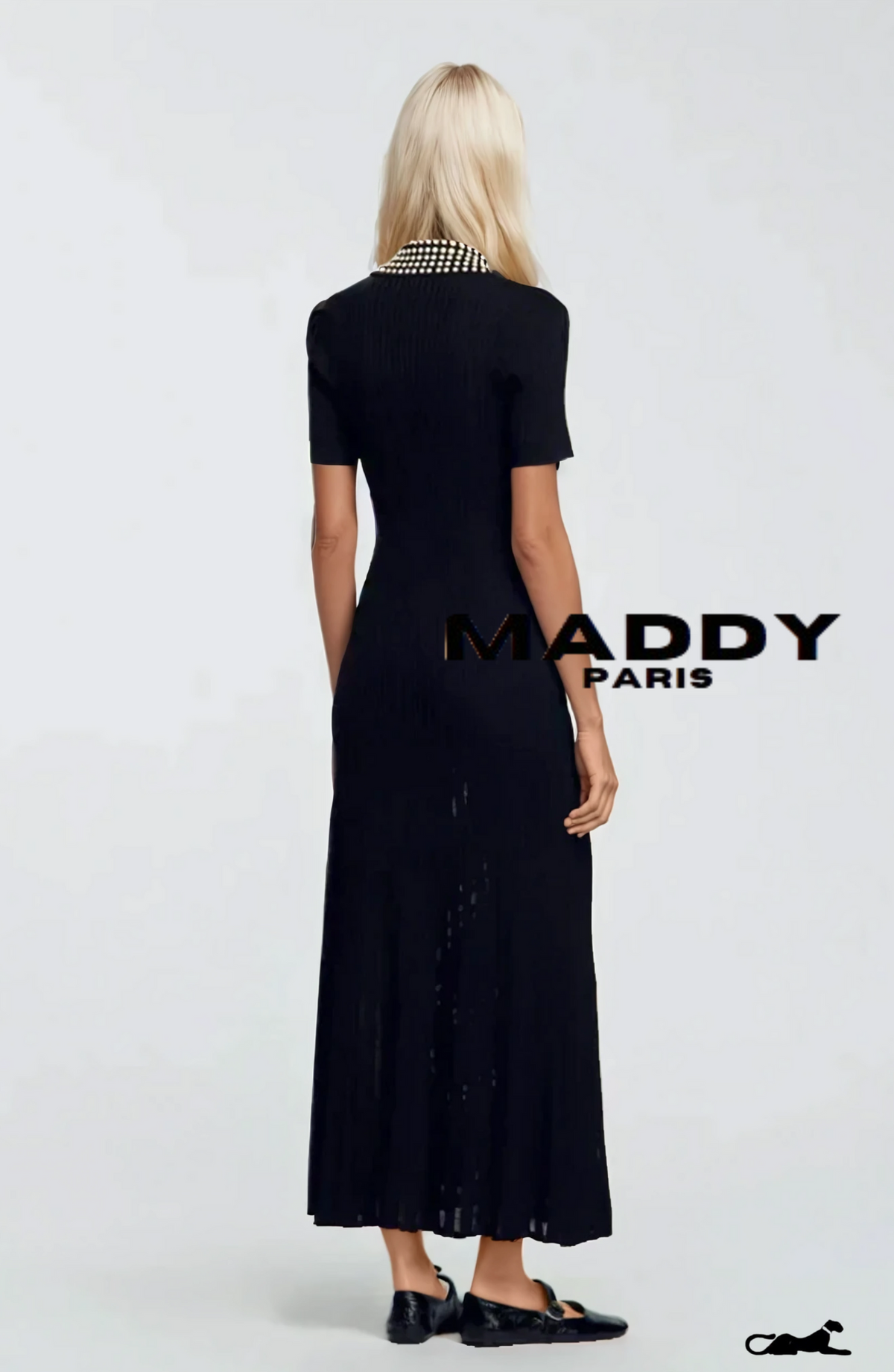 SANDRO KNIT MAXI DRESS WITH STUDS- BLACK