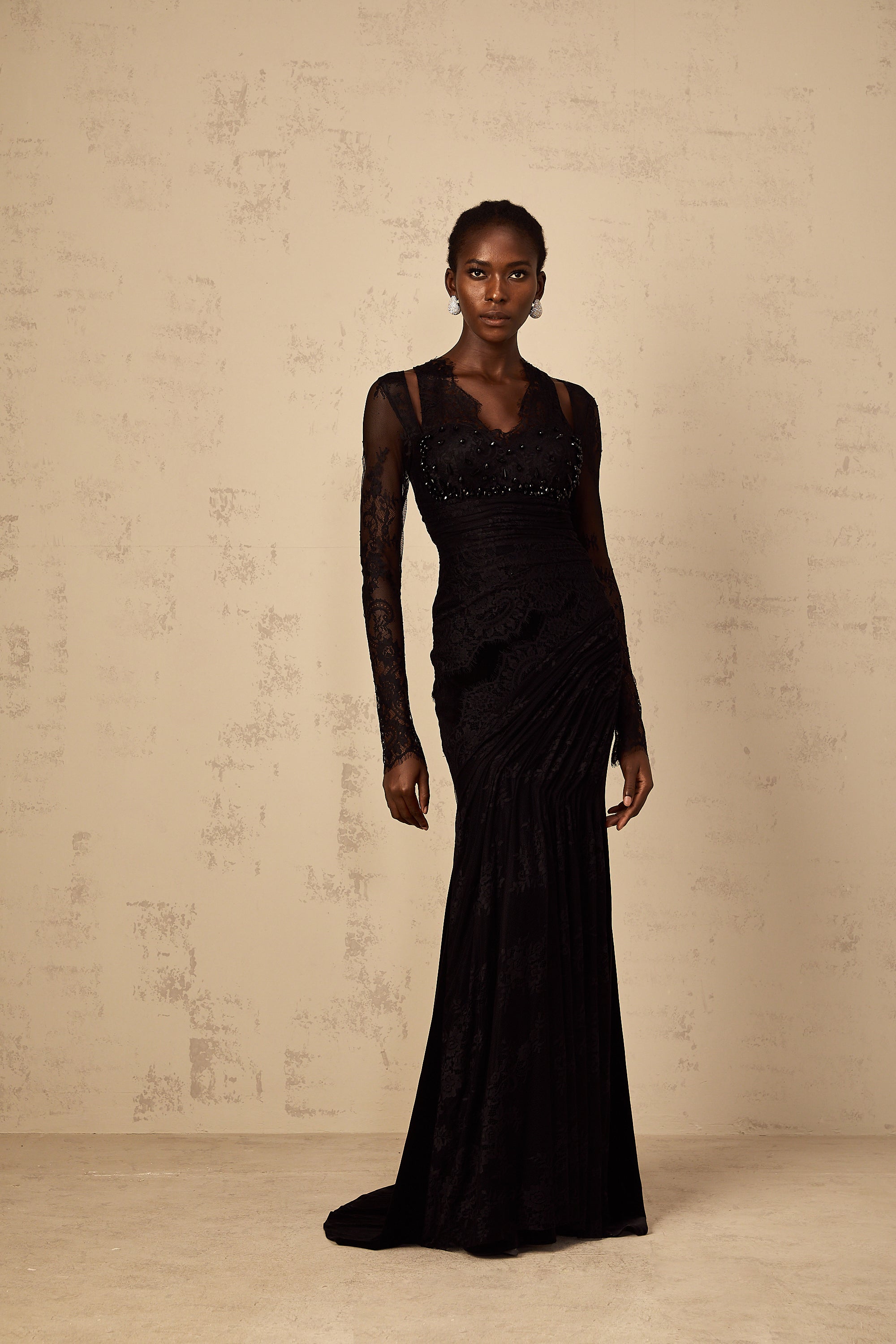 Ursula black floral-lace mermaid maxi dress