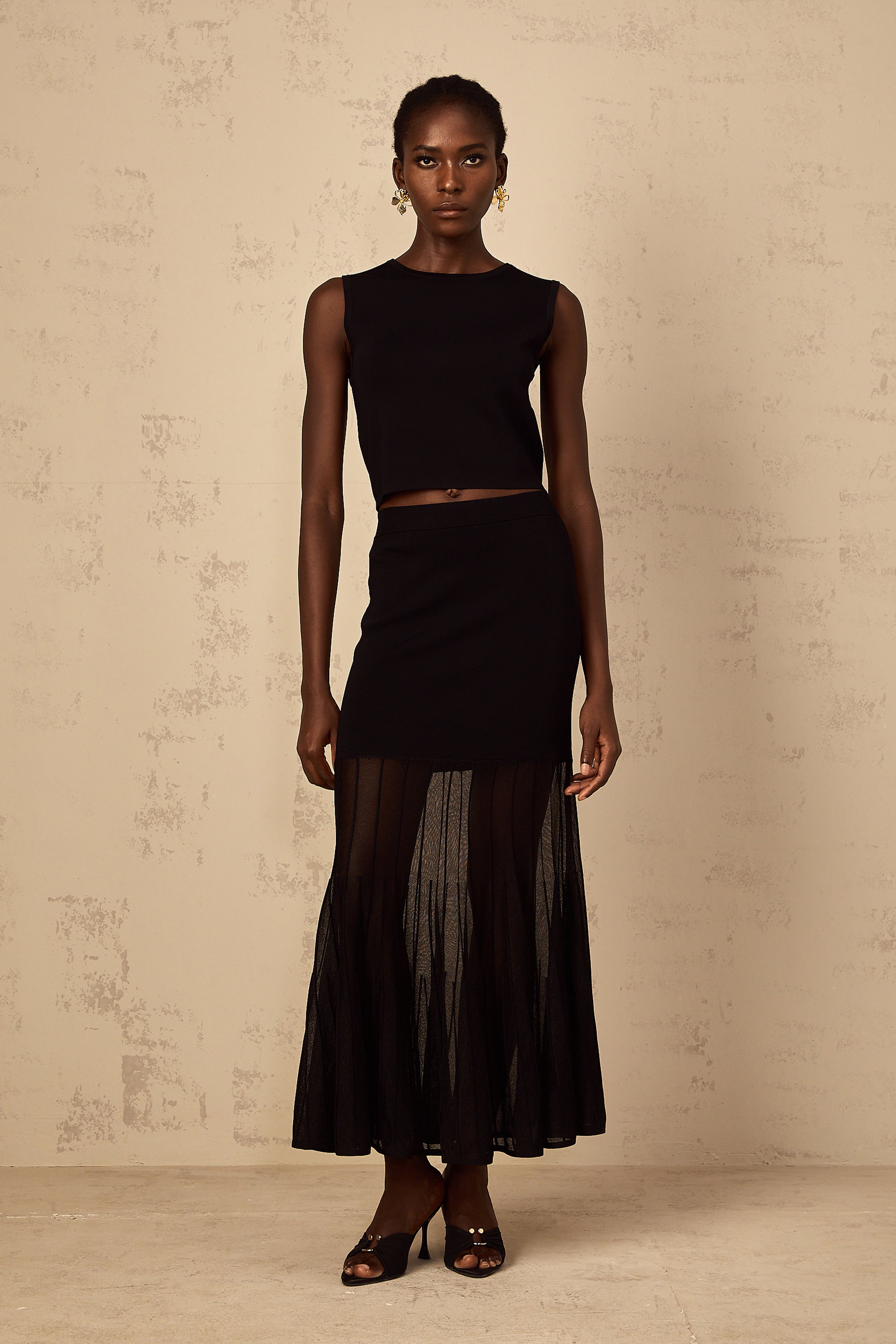Cerise Black Panelled Fine Knit Matching Set