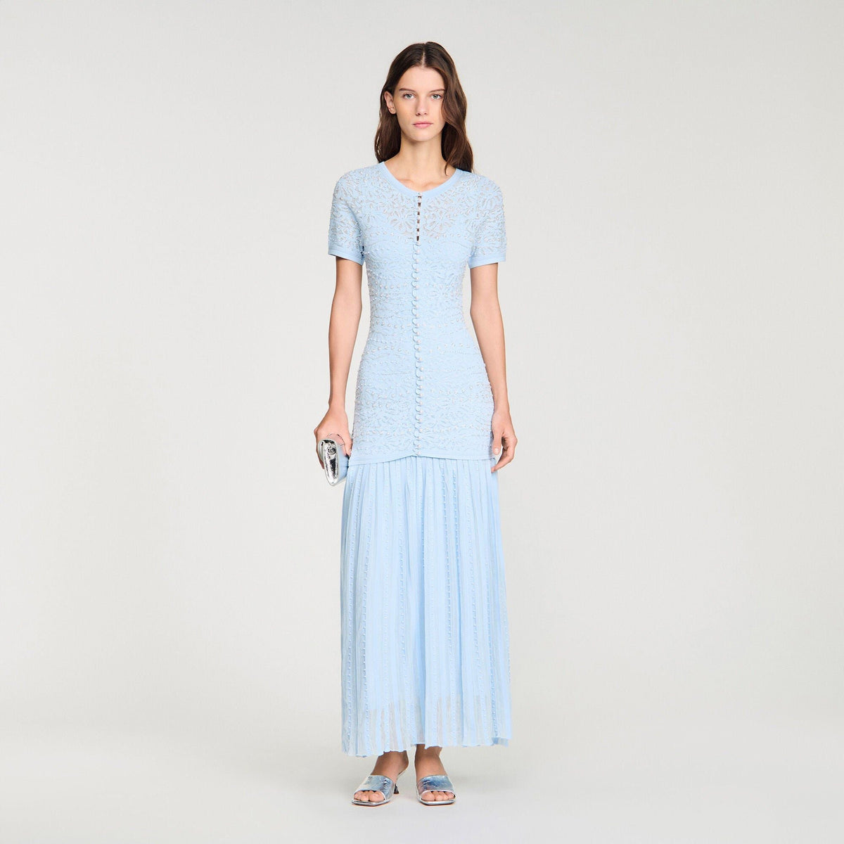 Sandro Levana beaded knit maxi dress - Light Blue