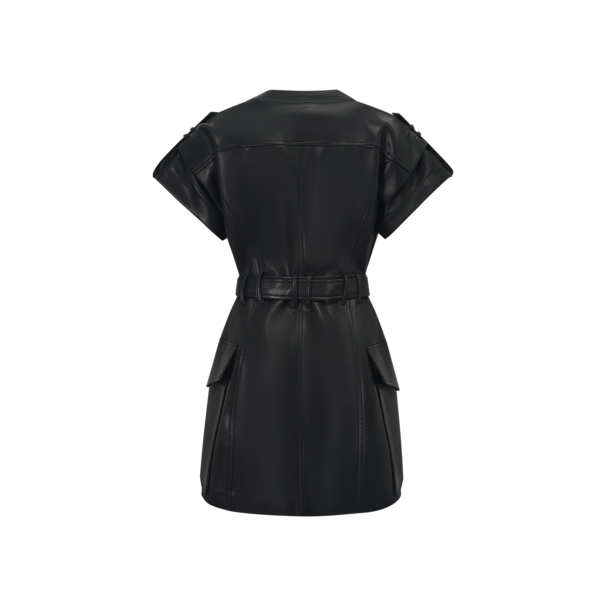 Amarante Black Double-Breasted Leather Mini Dress