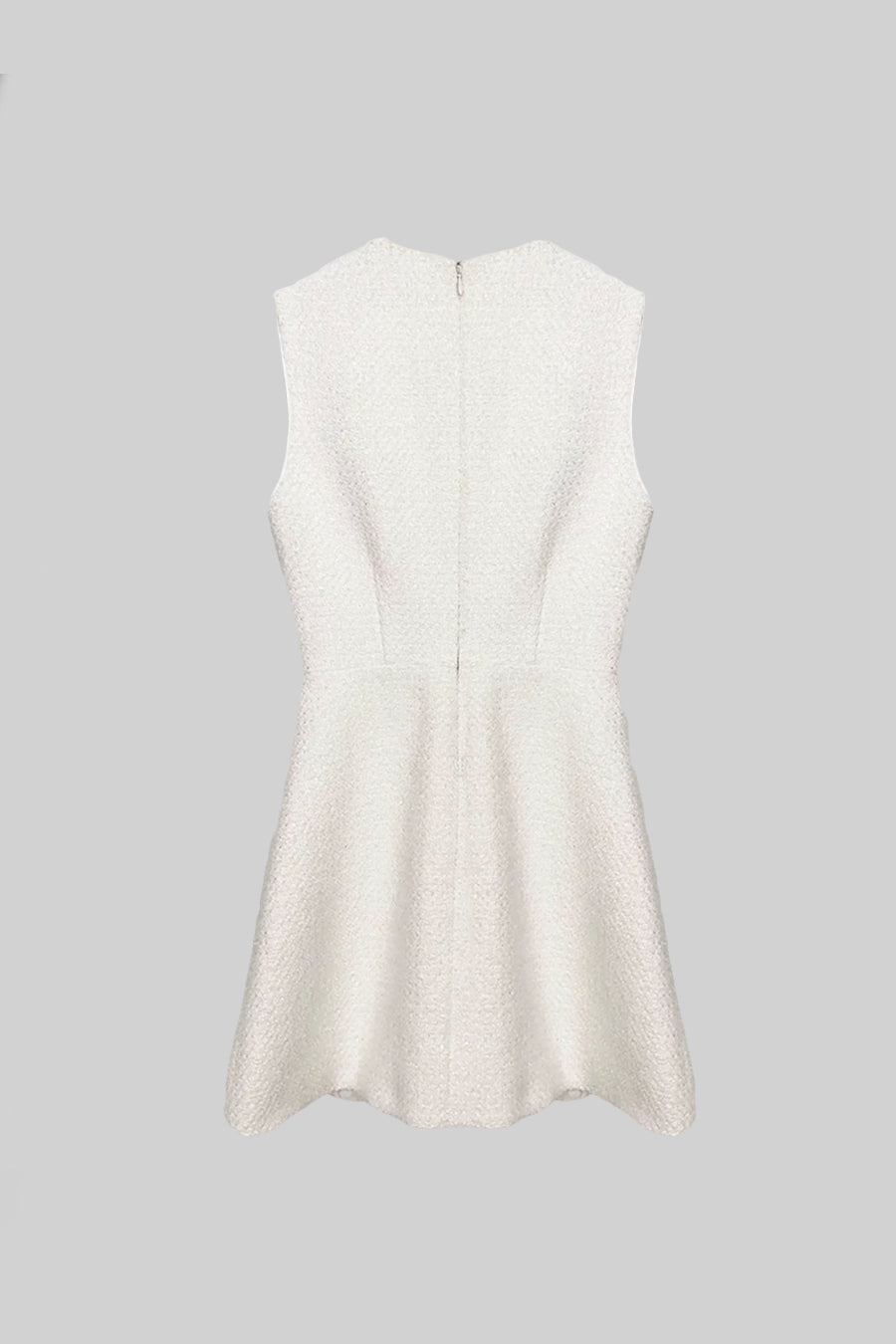 Textured Sleeveless Dress With Pearl Button Accents - White