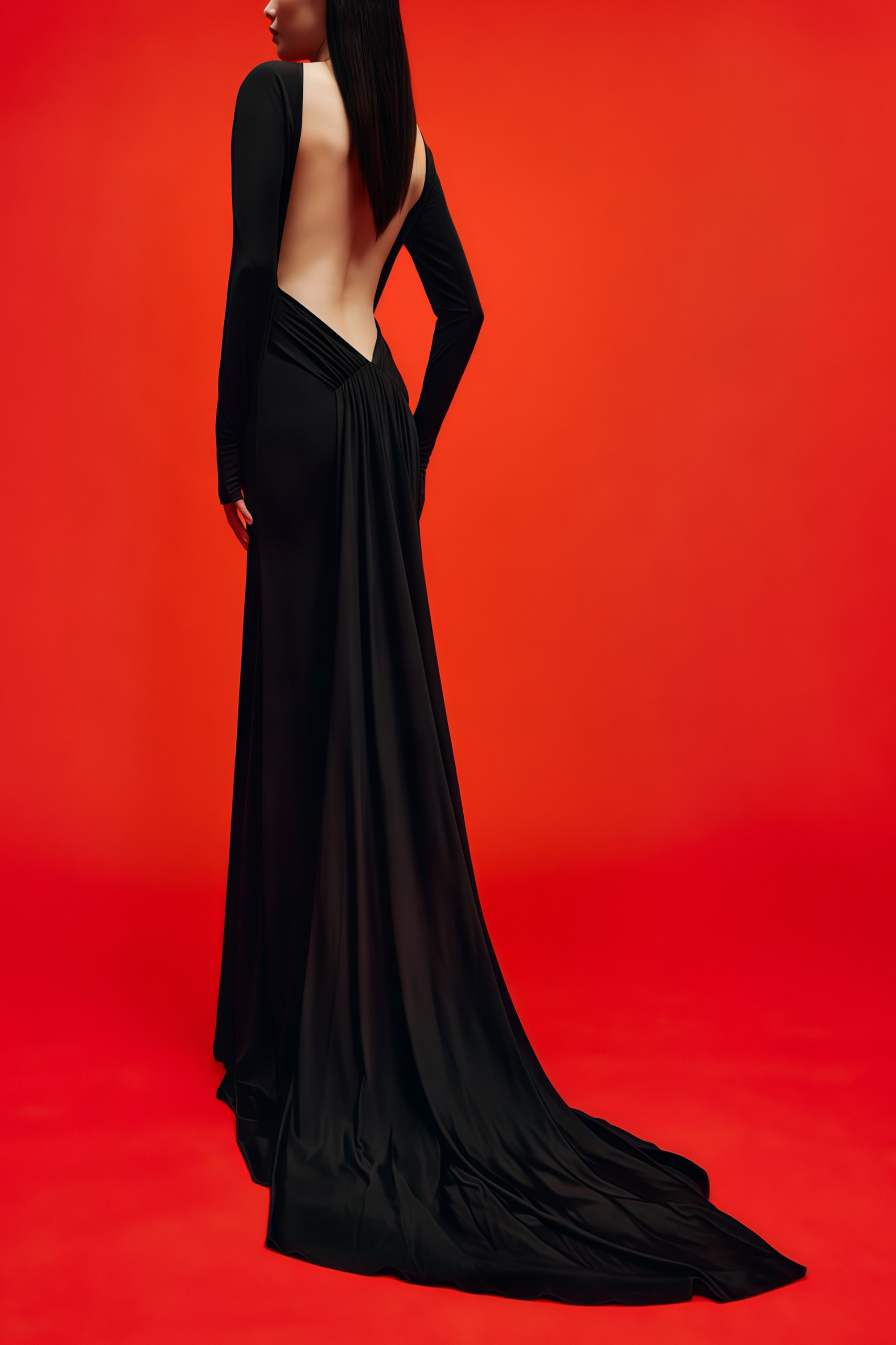 Caterina Black Open Back Maxi Gown with Train (Final Sale-US Only)