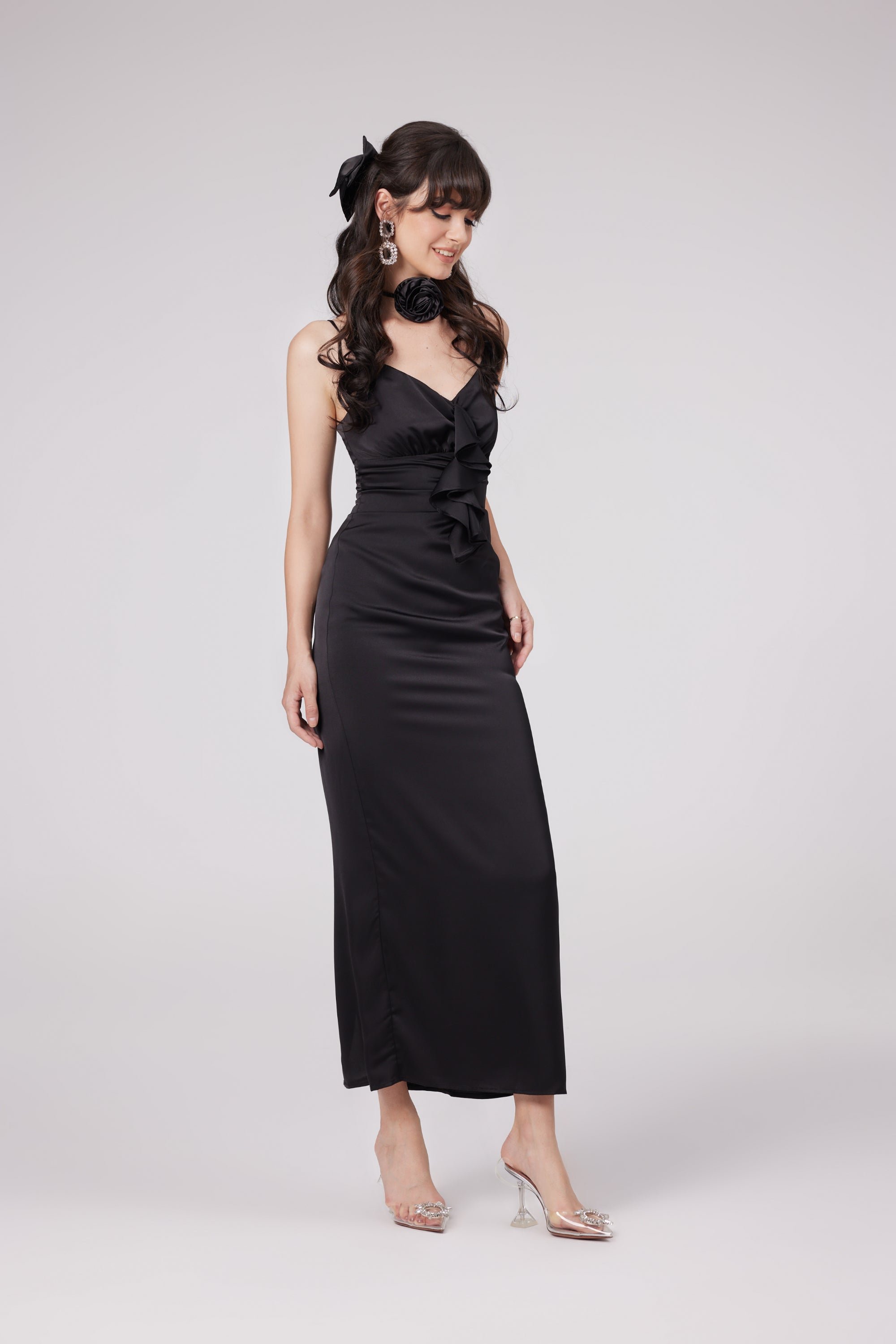 Reine black floral midi dress (US Only)