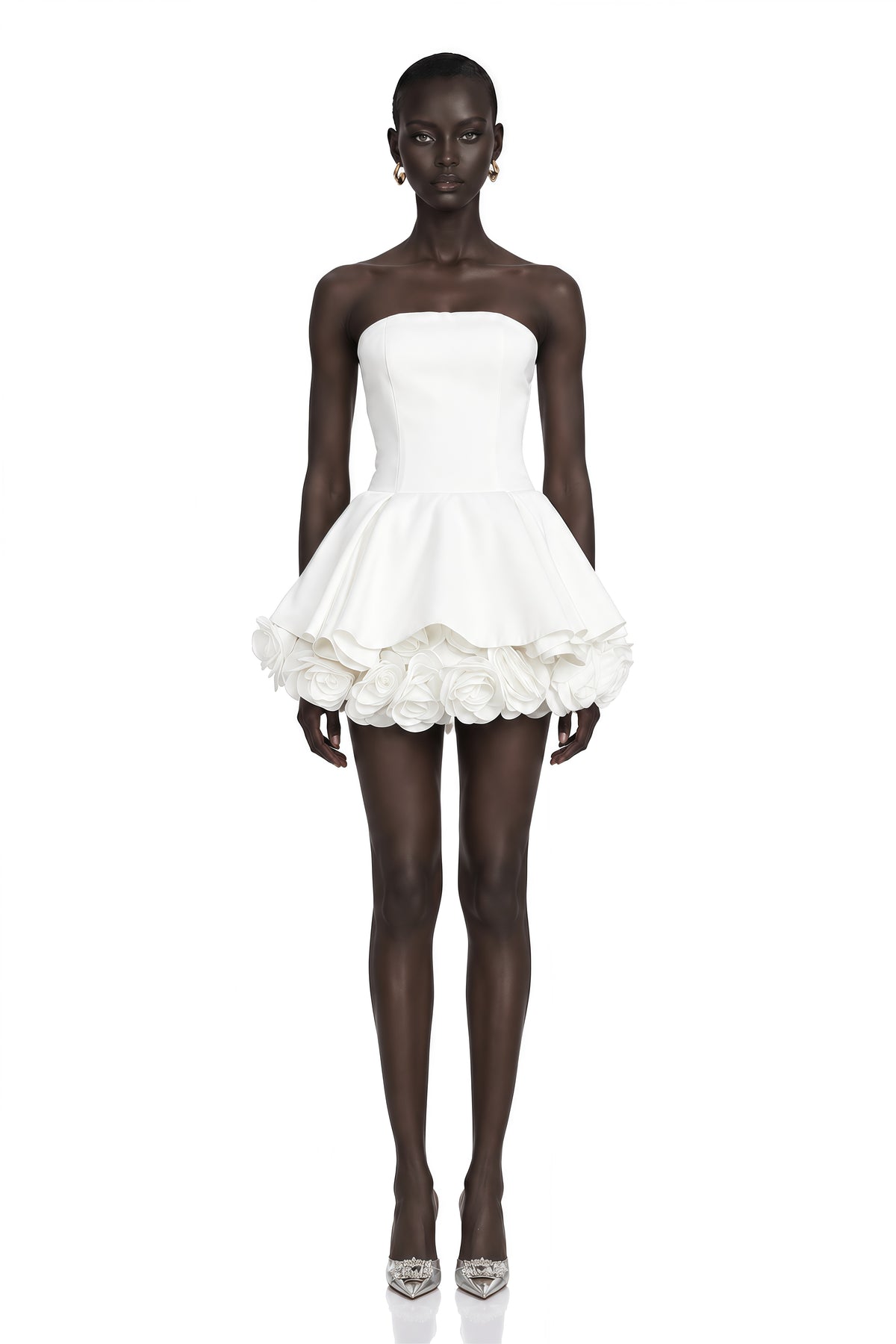 lucie white petal-layered strapless corset mini dress