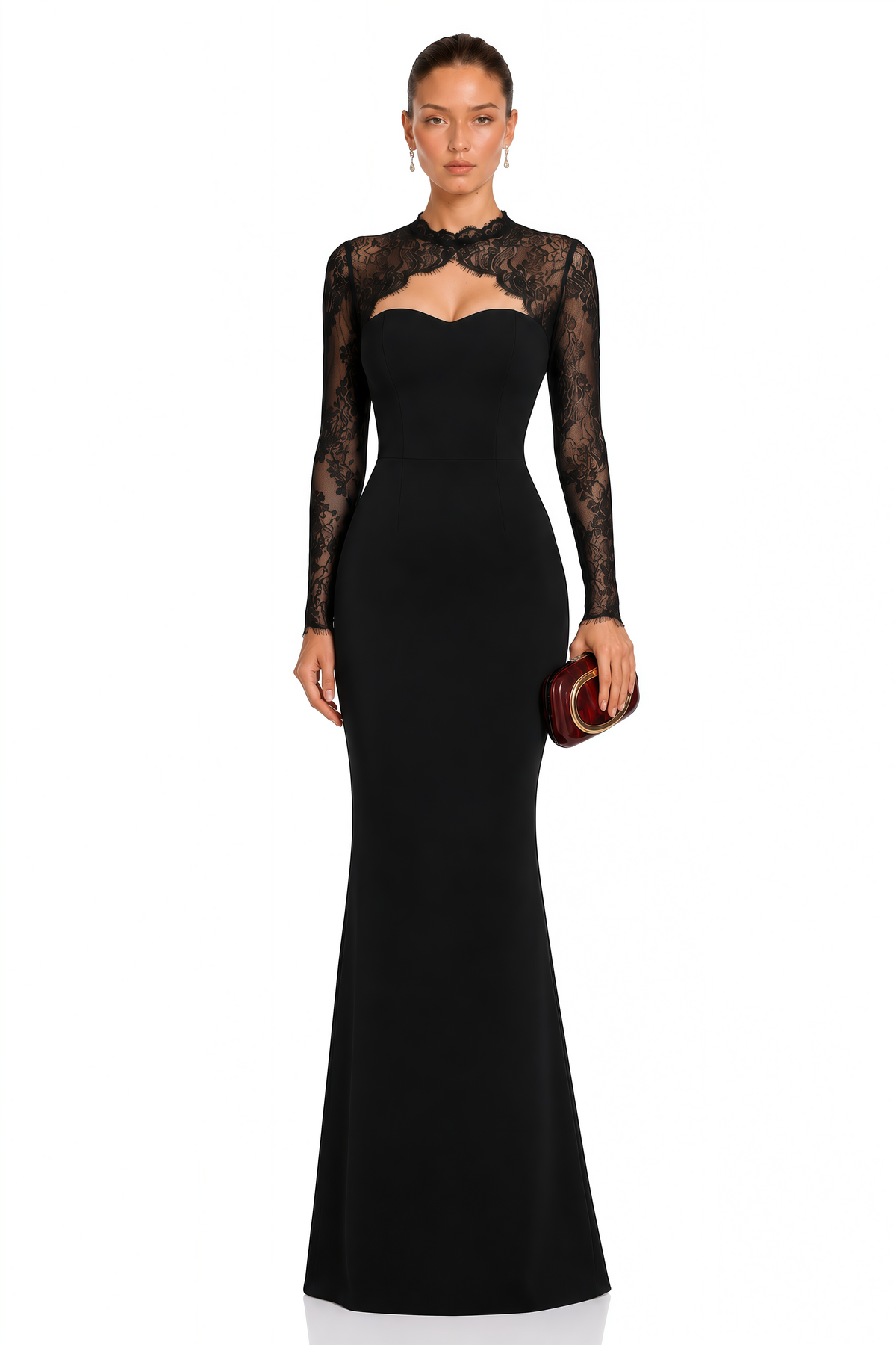 bokamoso black lace panel maxi gown