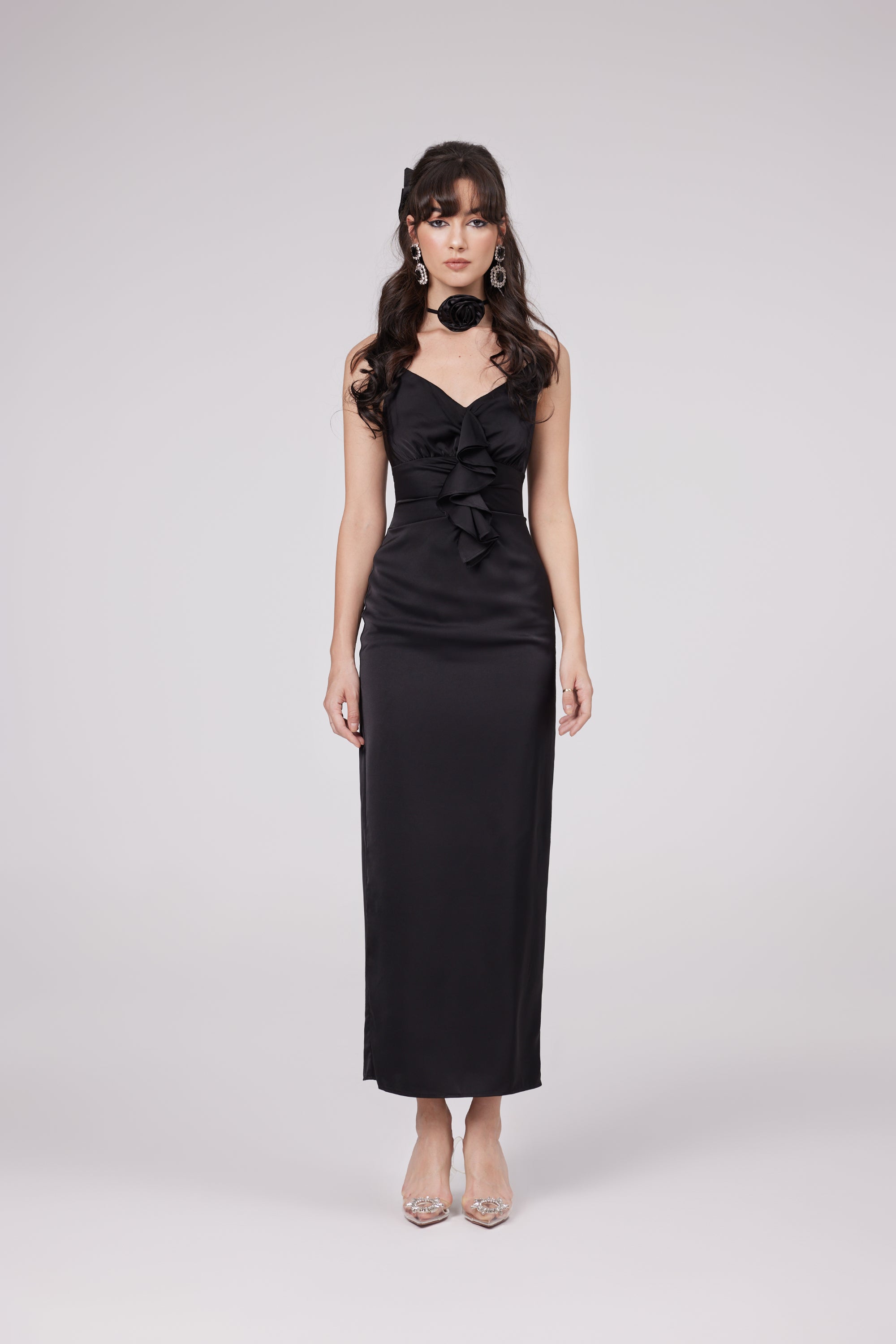Reine black floral midi dress (US Only)