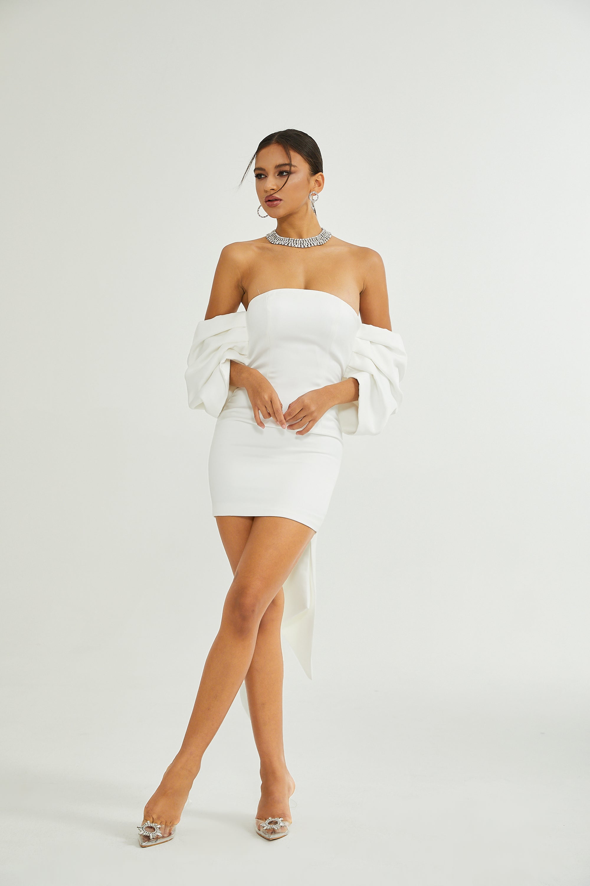 Hélène white oversize-bow mini dress (US Only)
