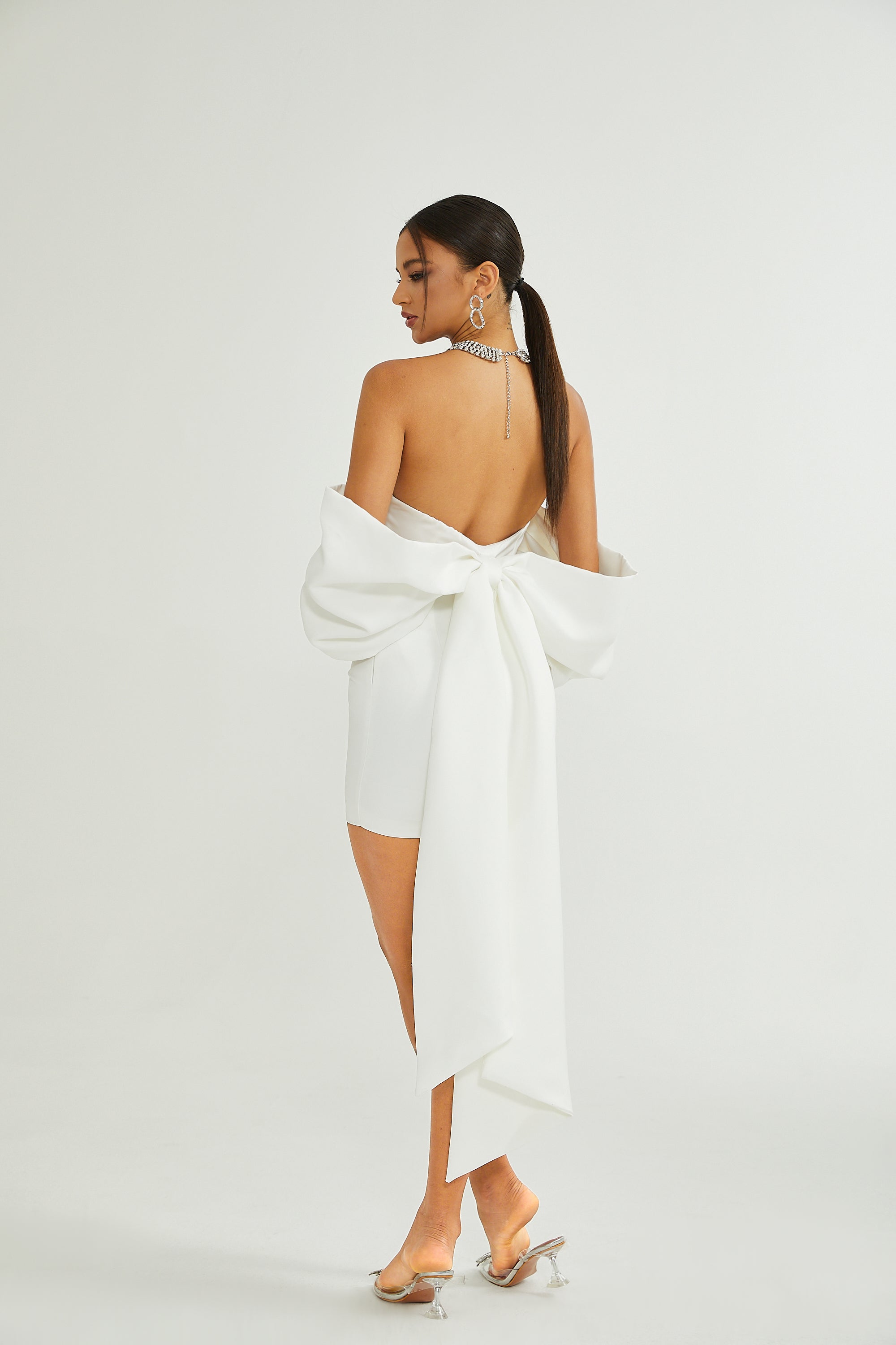 Hélène white oversize-bow mini dress (US Only)