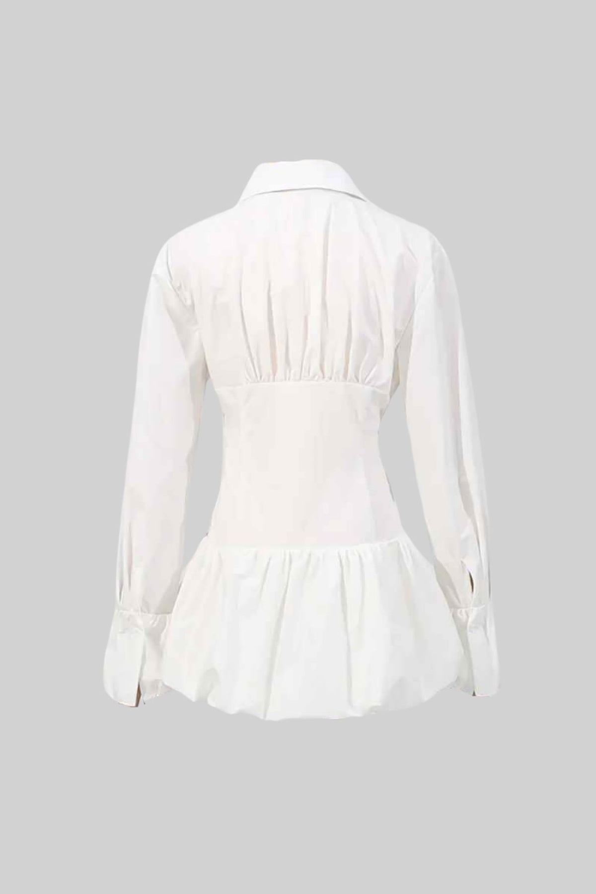 Mini Dress Shirt with Circular Ruched Waist Detail - White
