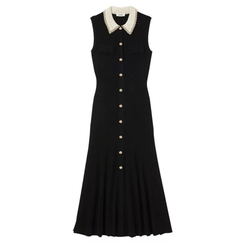 SANDRO Contrast-Collar Midi Dress - Black SANDRO Contrast-Collar Midi Dress - Black
