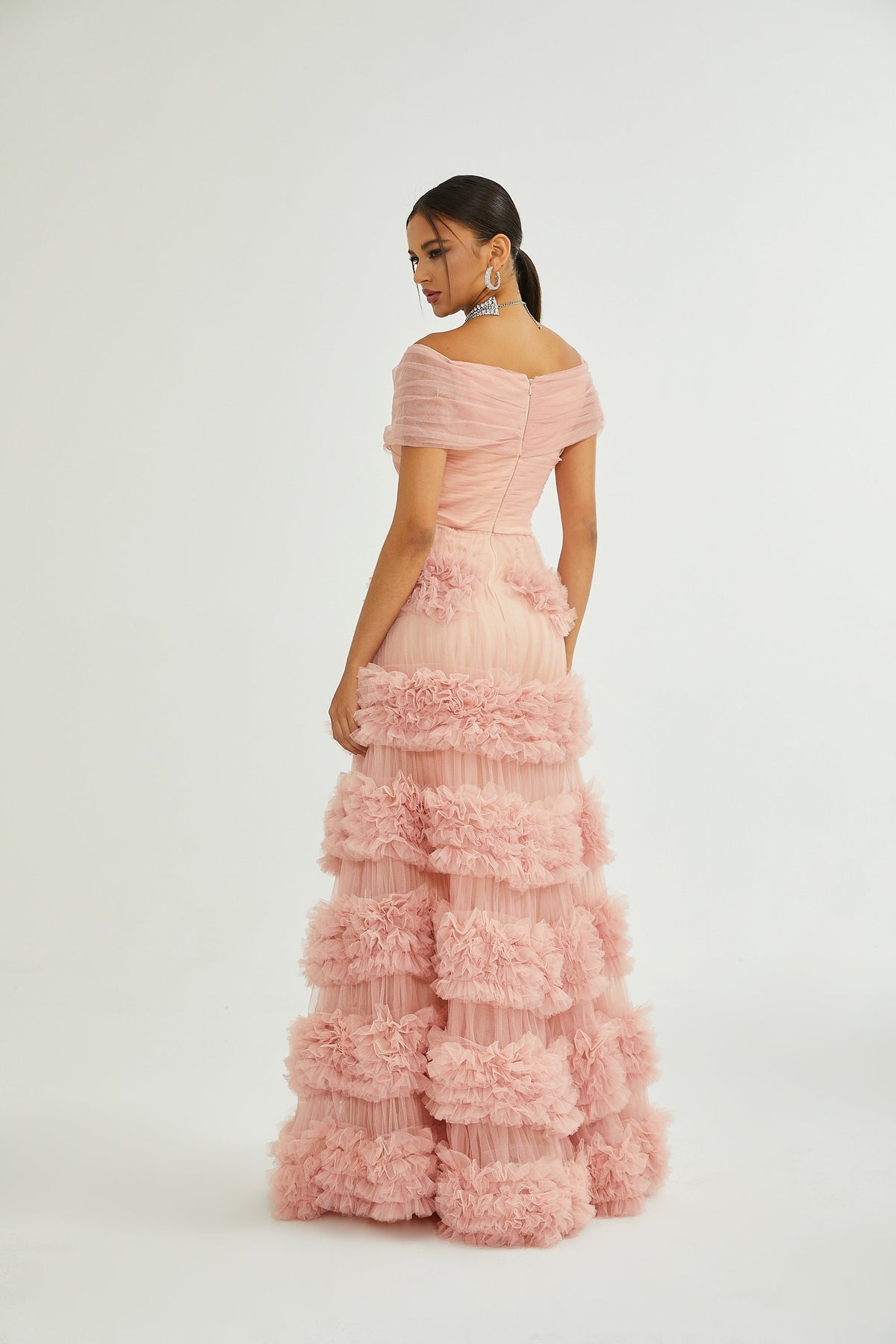 Solène pink tiered maxi dress