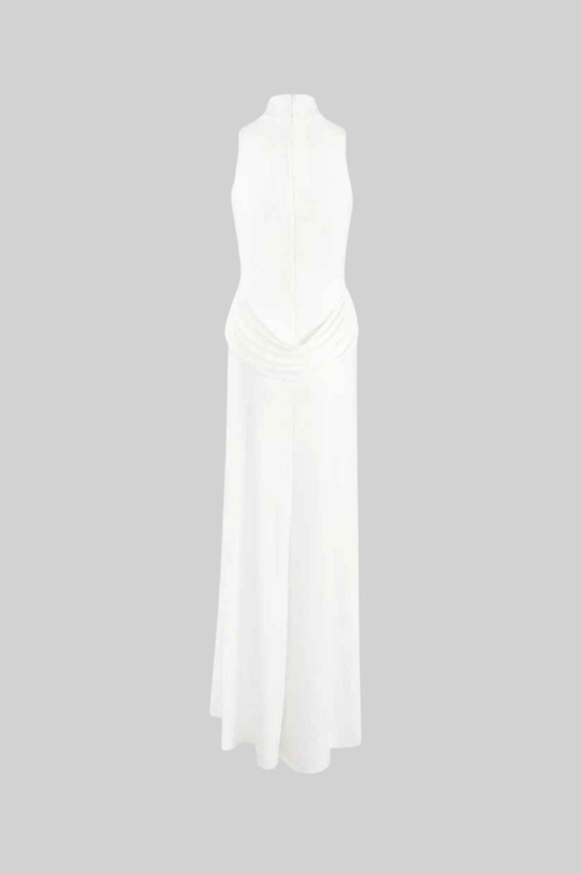 Sleeveless Maxi Dress with Draped Waist and Side Slit - White