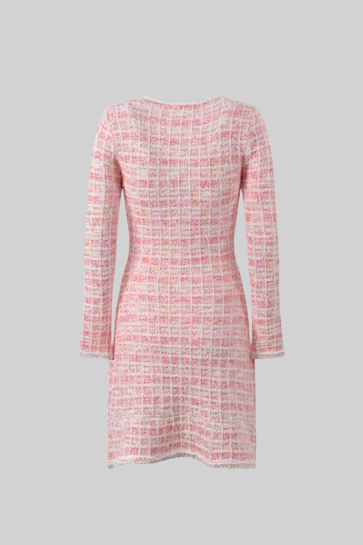 Isaure Pink Tweed Mini Dress with Jewel Buttons