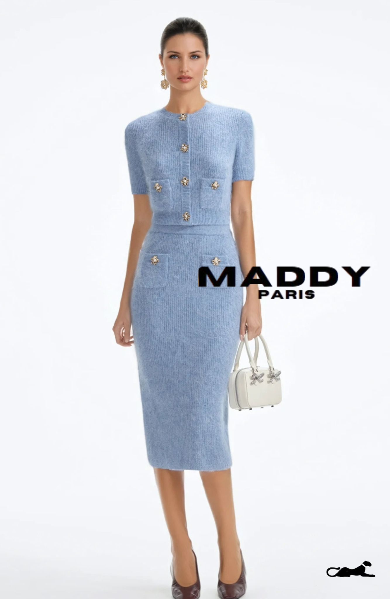 ISABELLA CASHMERE MIDI SKIRT SET – BABY BLUE