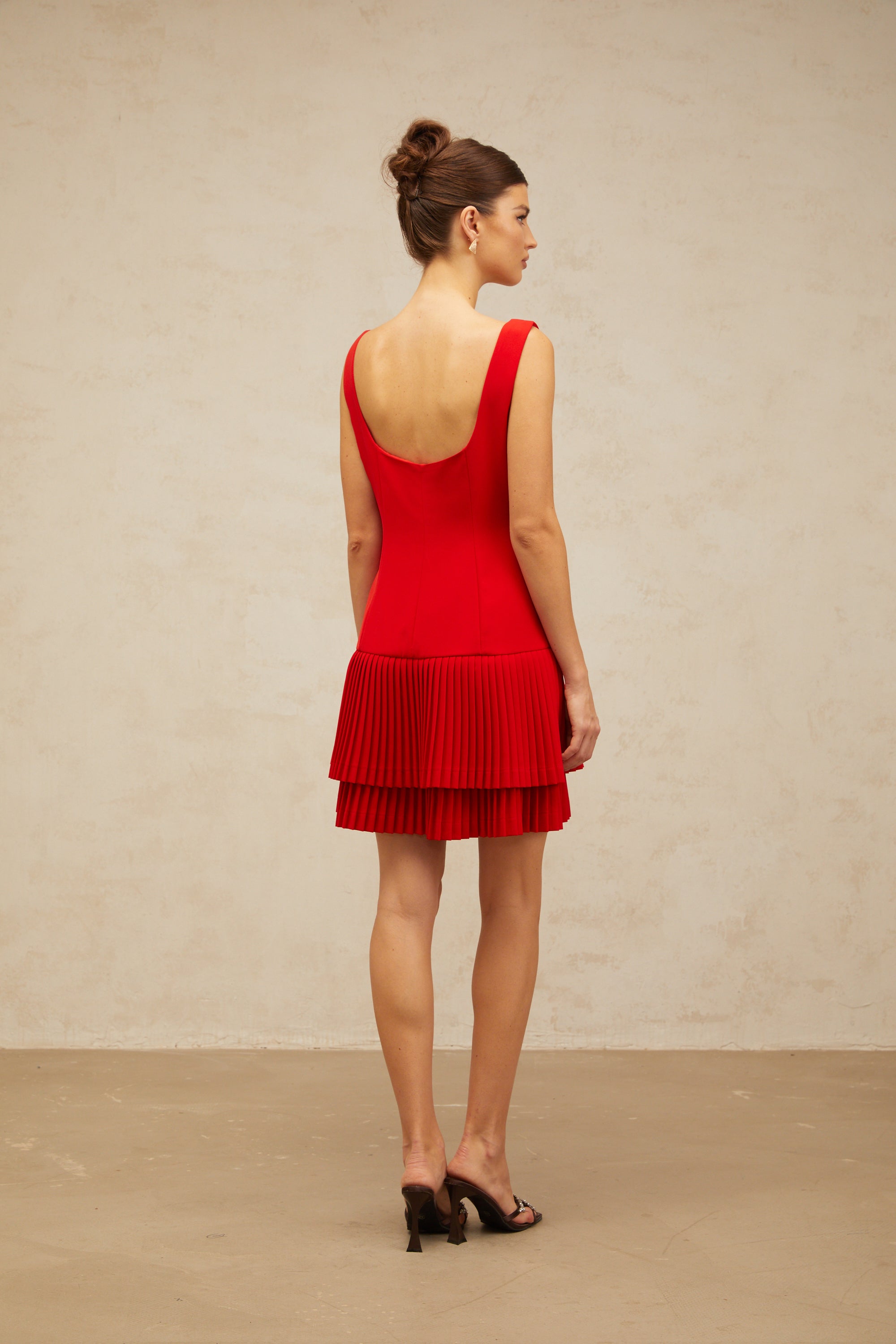 Natacha red pleated layered mini dress