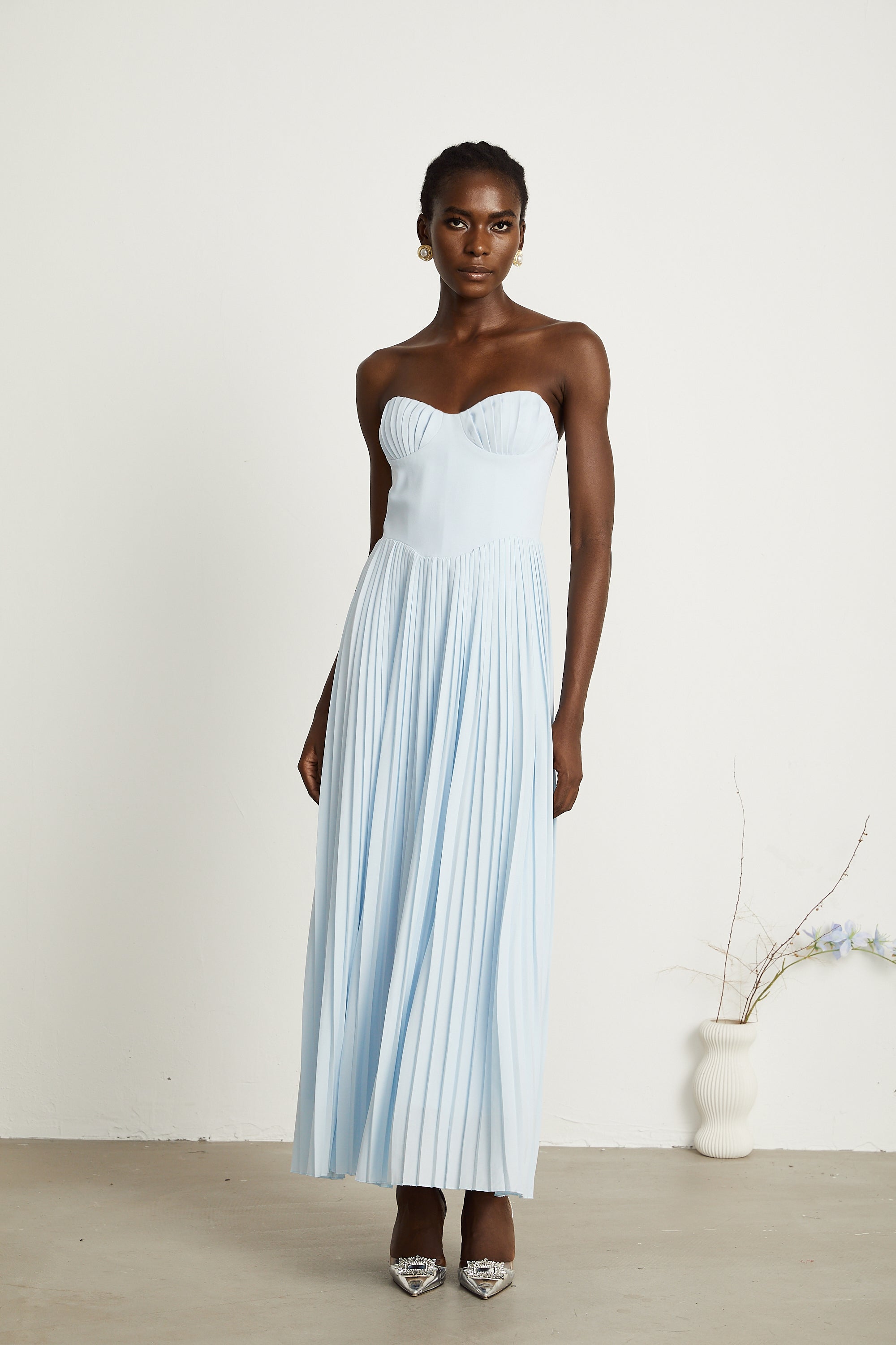 Carlotta blue pleated corset maxi dress (Final Sale-US Only)