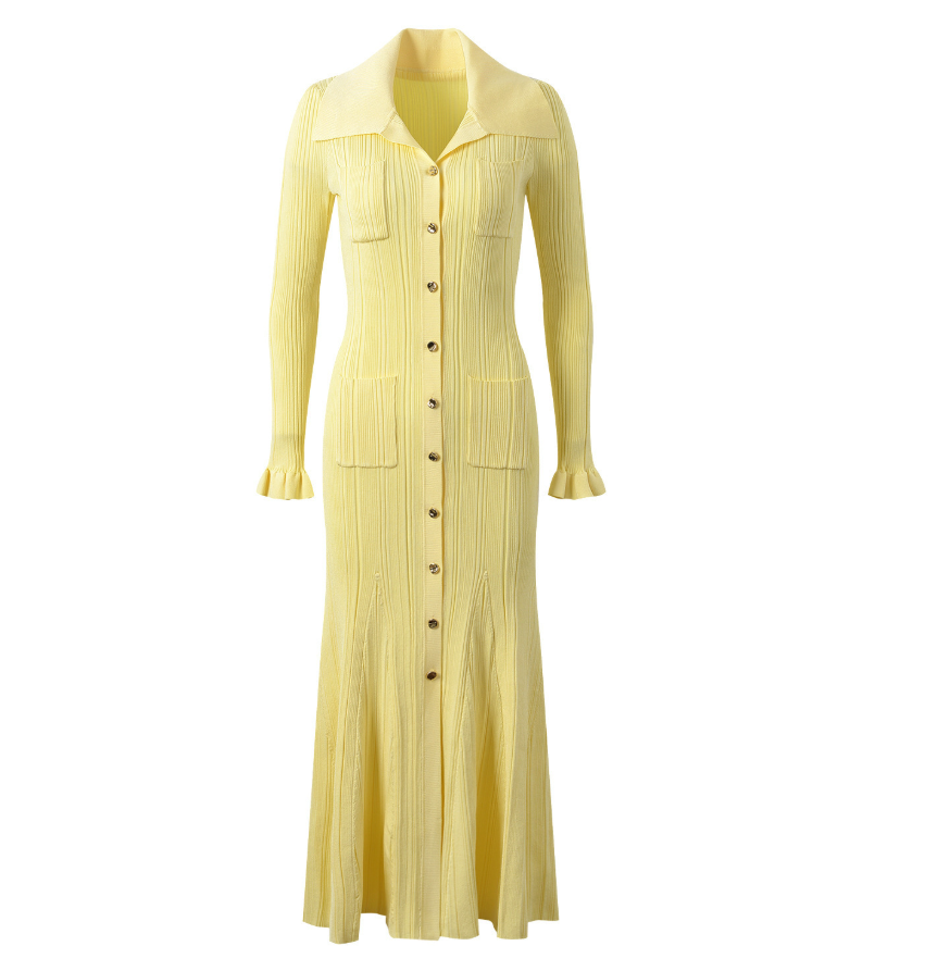 EVANGELINE RIBBED KNIT MAXI DRESS - Yellow