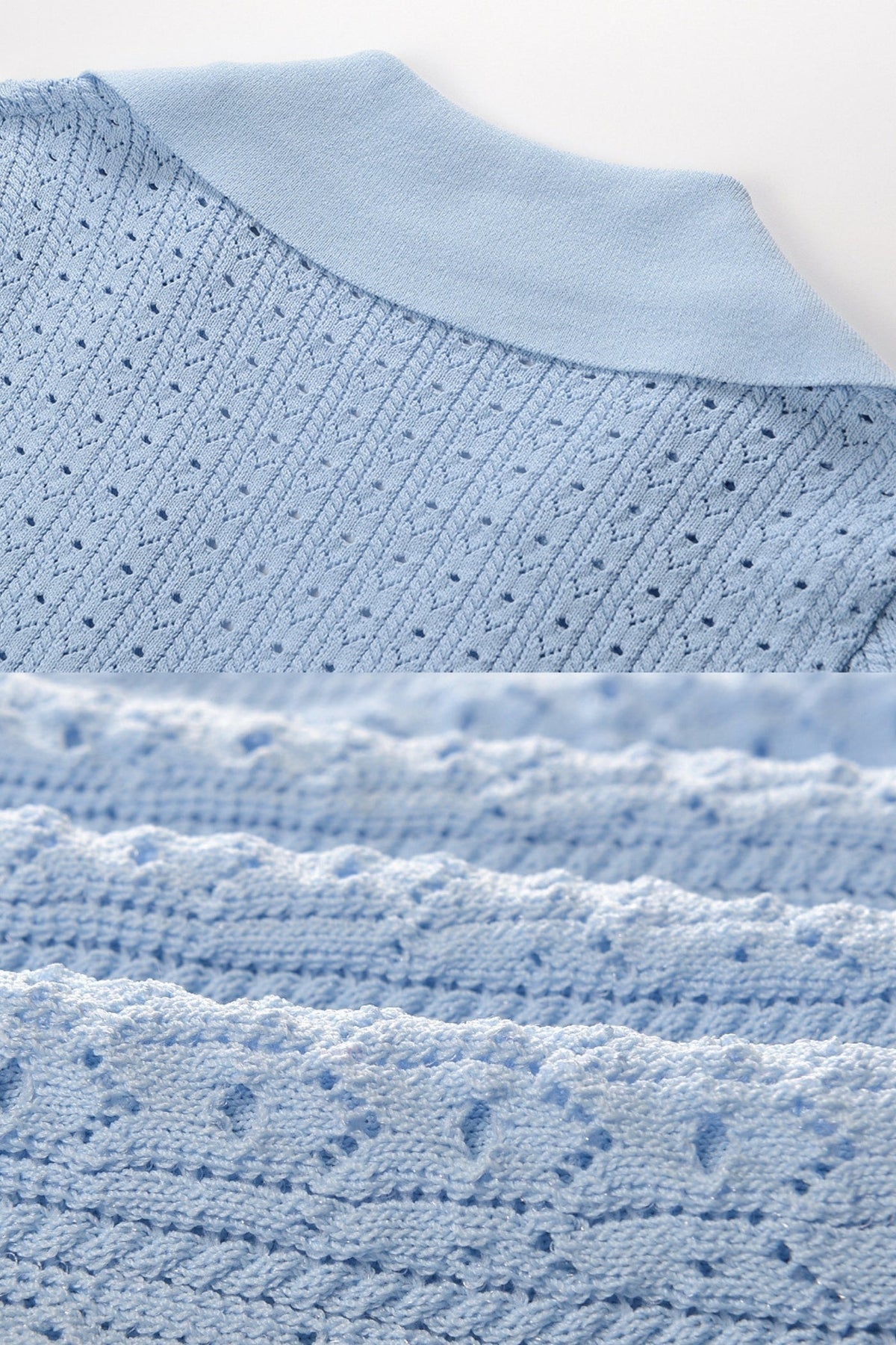 Emmeline Light Blue Knit Mini Dress with Peplum Waist and Gold Button Detail