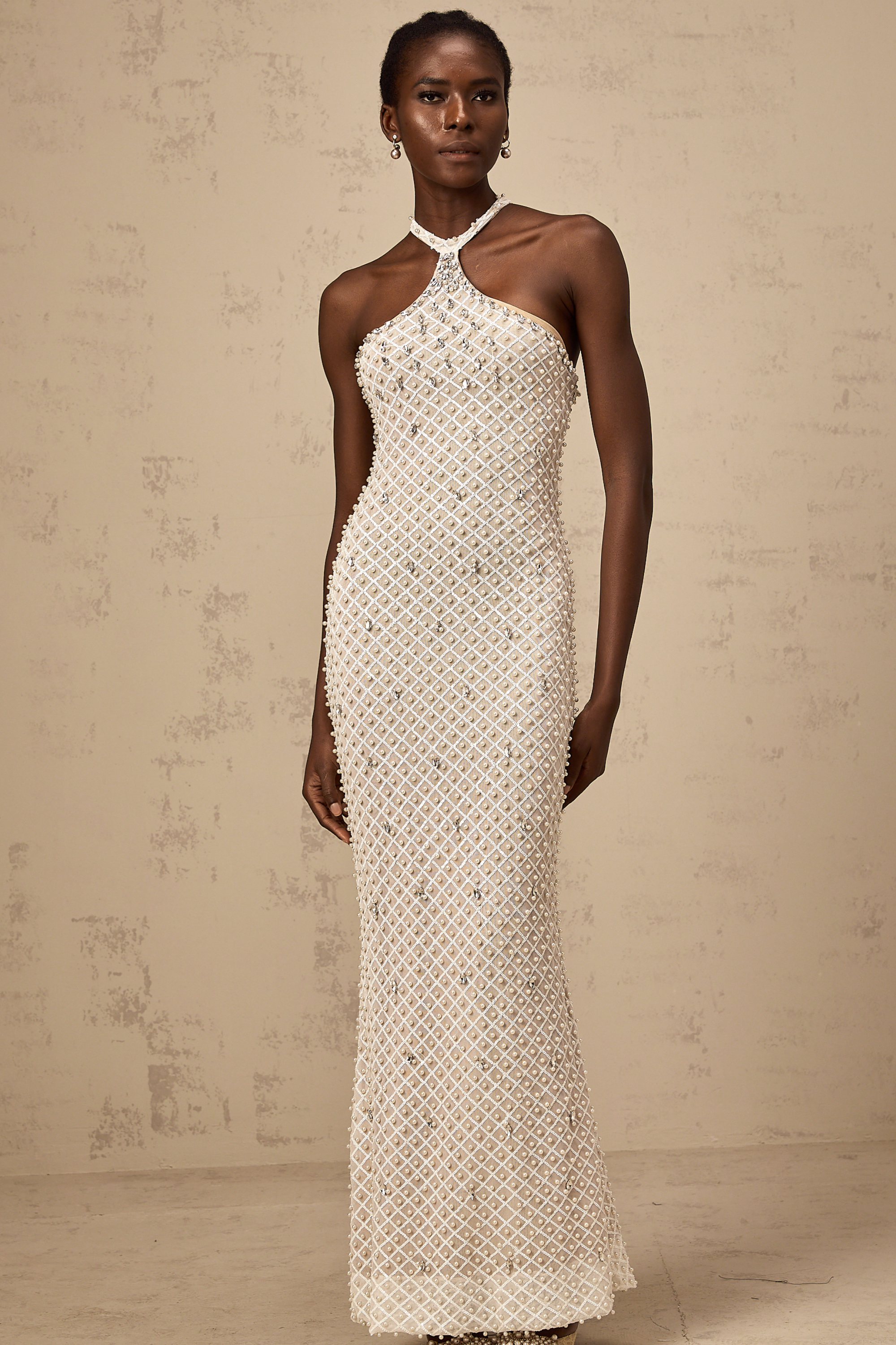 Claudine white embellished halterneck maxi dress (Final Sale-US Only)