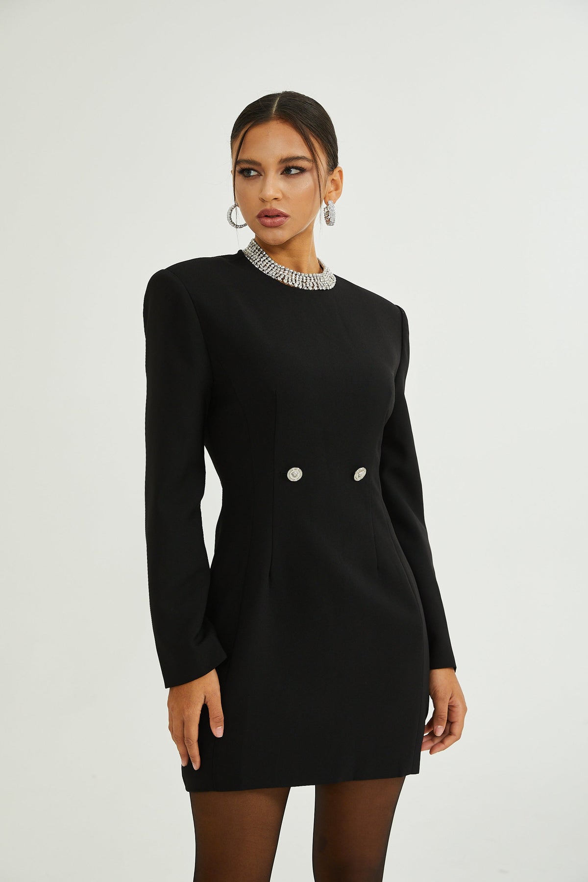 Magali black hourglass shoulder-padded mini dress - Black
