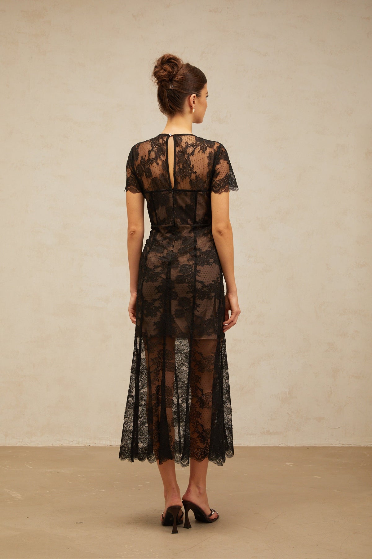 Célia floral-lace midi dress in Black