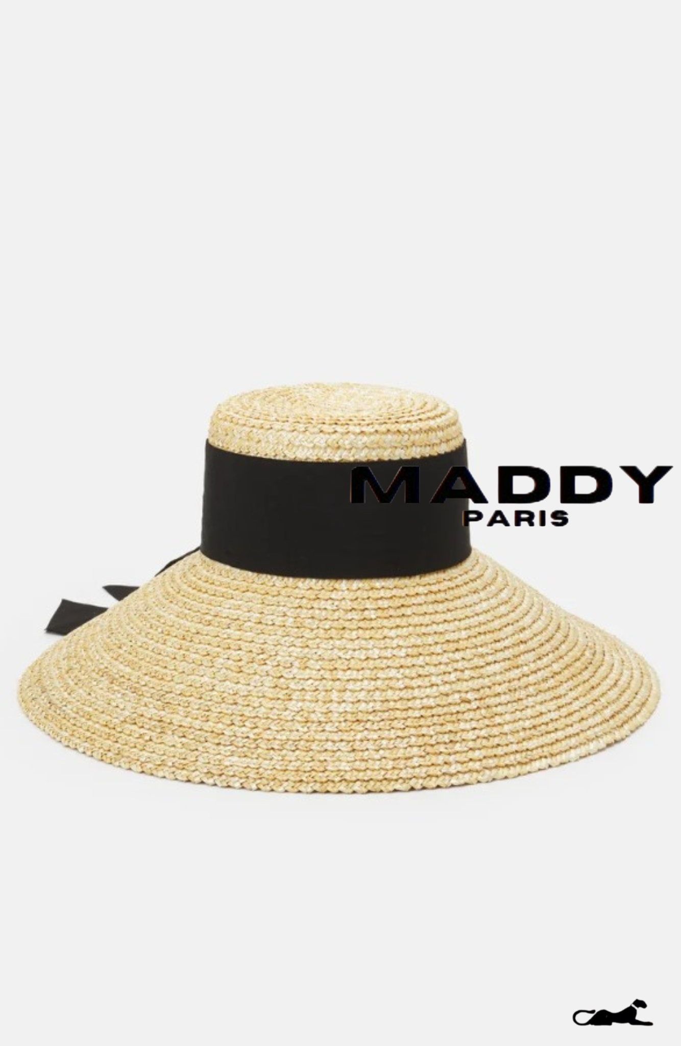 MIRABEL  WOVEN STRAW RIBBON HAT – NATURAL BEIGE WITH BLACK TRIM - Black