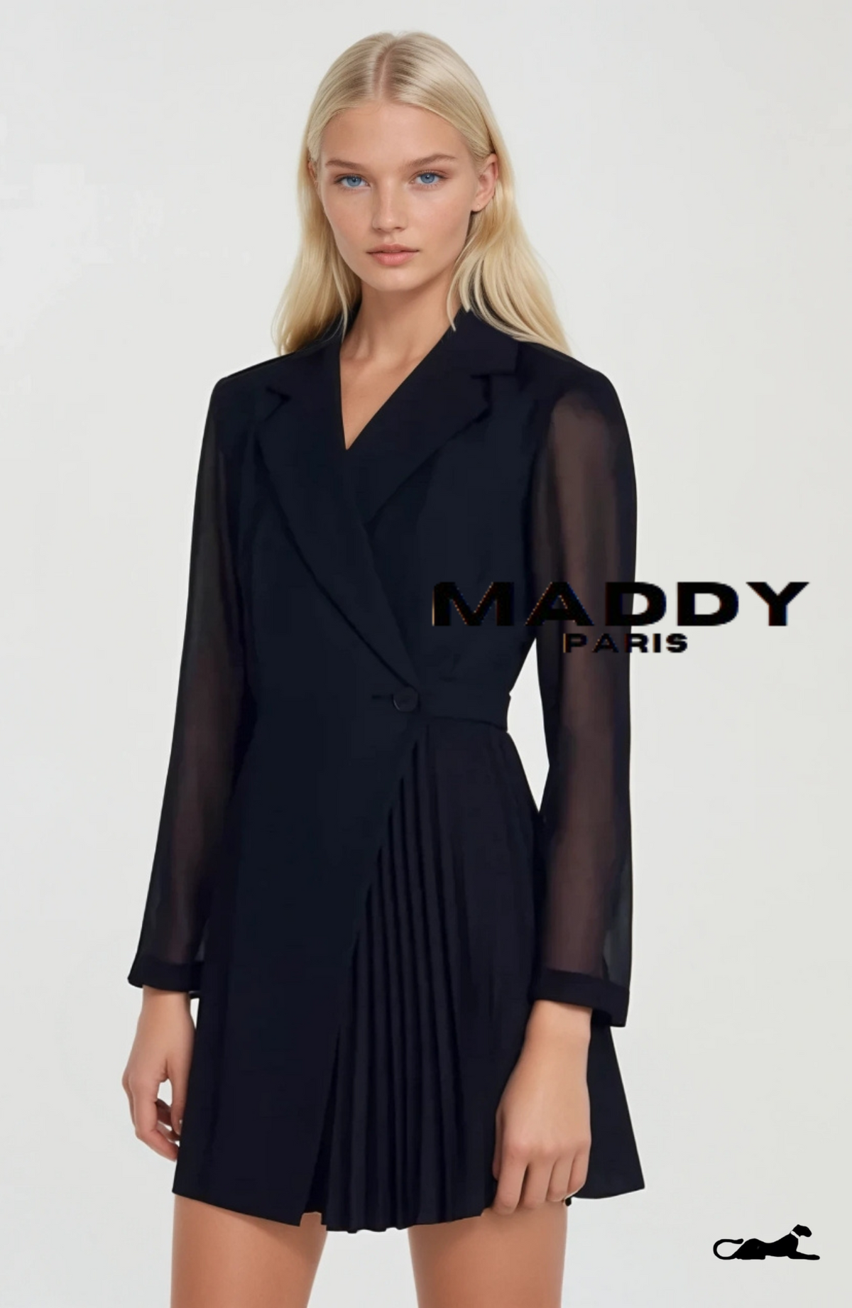 MADDY PARIS ALEXANDRA CHIFFON-BLEND PLEATED MINI DRESS - BLACK
