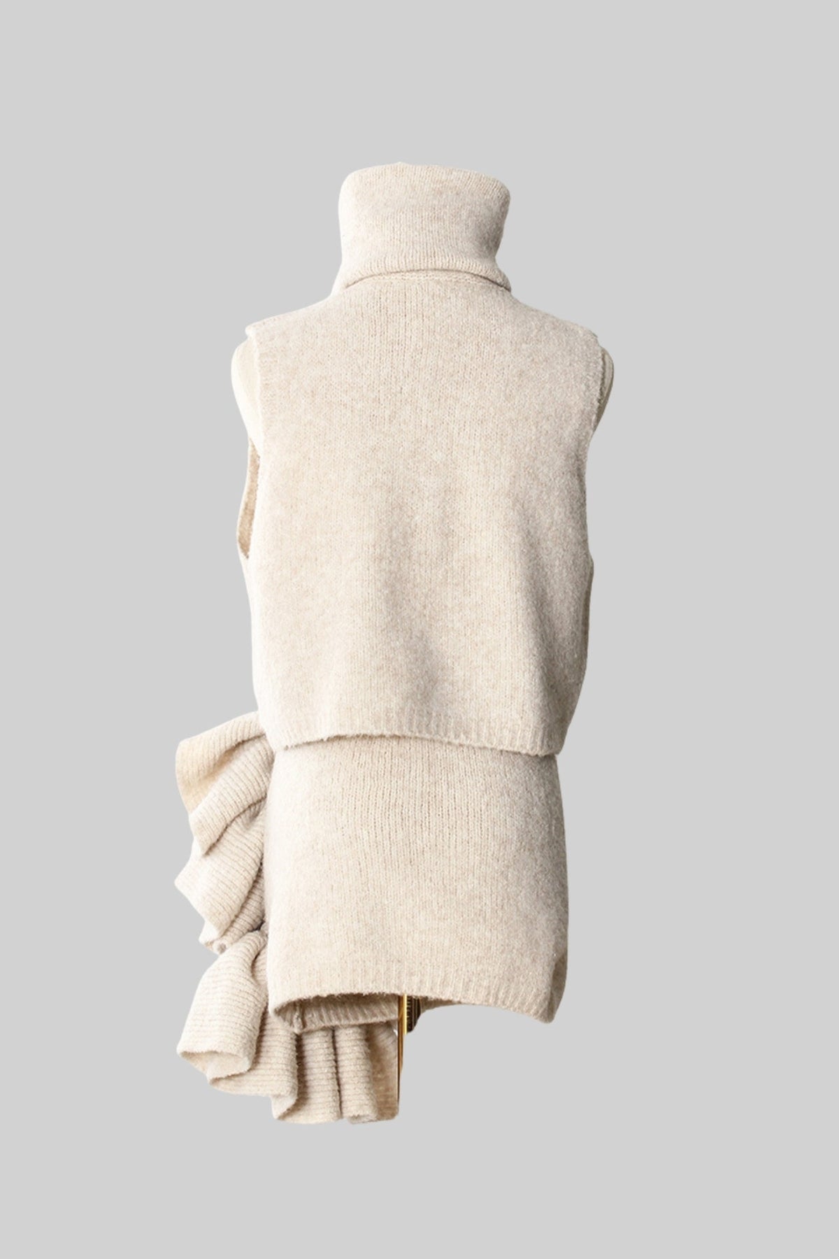 Fabienne Beige Knitted Three-Piece Set with Sculptural Ruffle Details