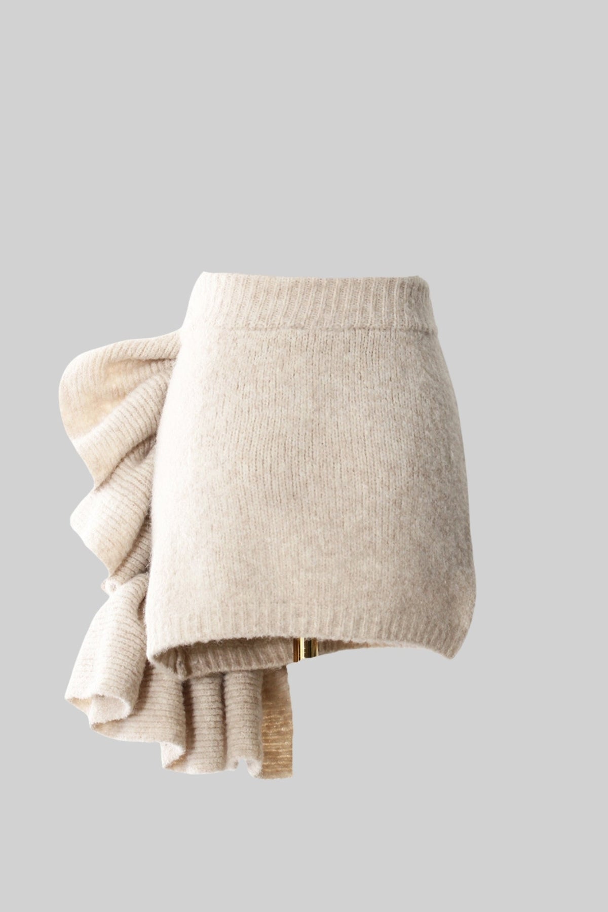 Fabienne Beige Knitted Three-Piece Set with Sculptural Ruffle Details