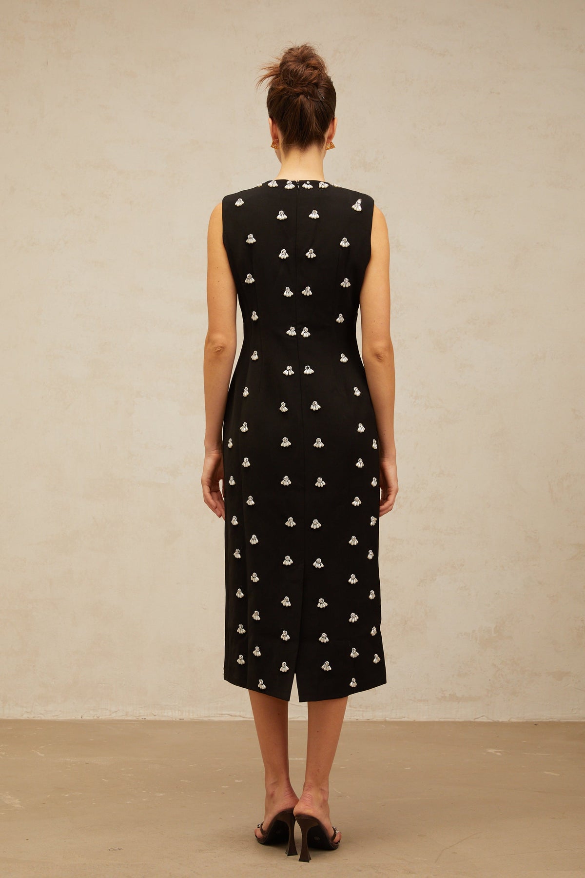 Xaviera black beaded tube midi dress