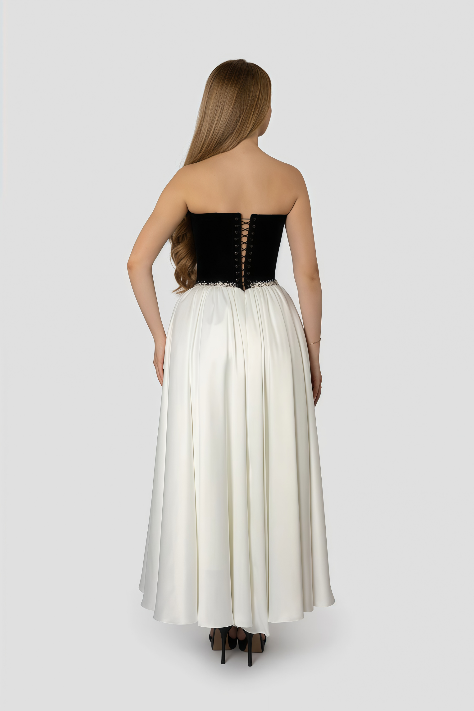 Raffaella Color Block Pearl Trim Velvet Maxi Gown