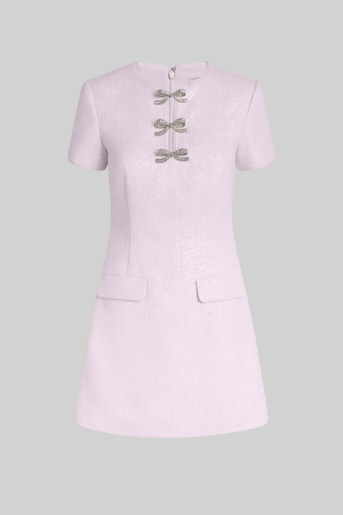 Sequin Mini Dress with Crystal Bow Accents - Pink