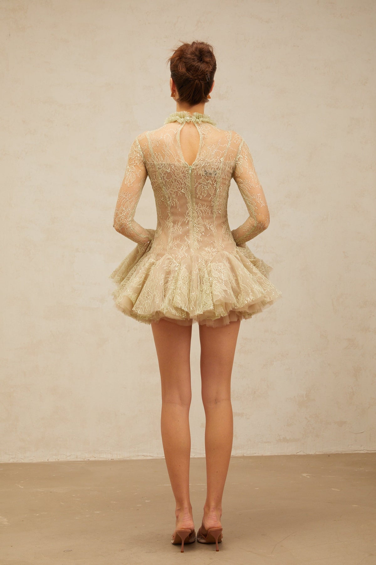 Mélodie green embroidered flared mini dress