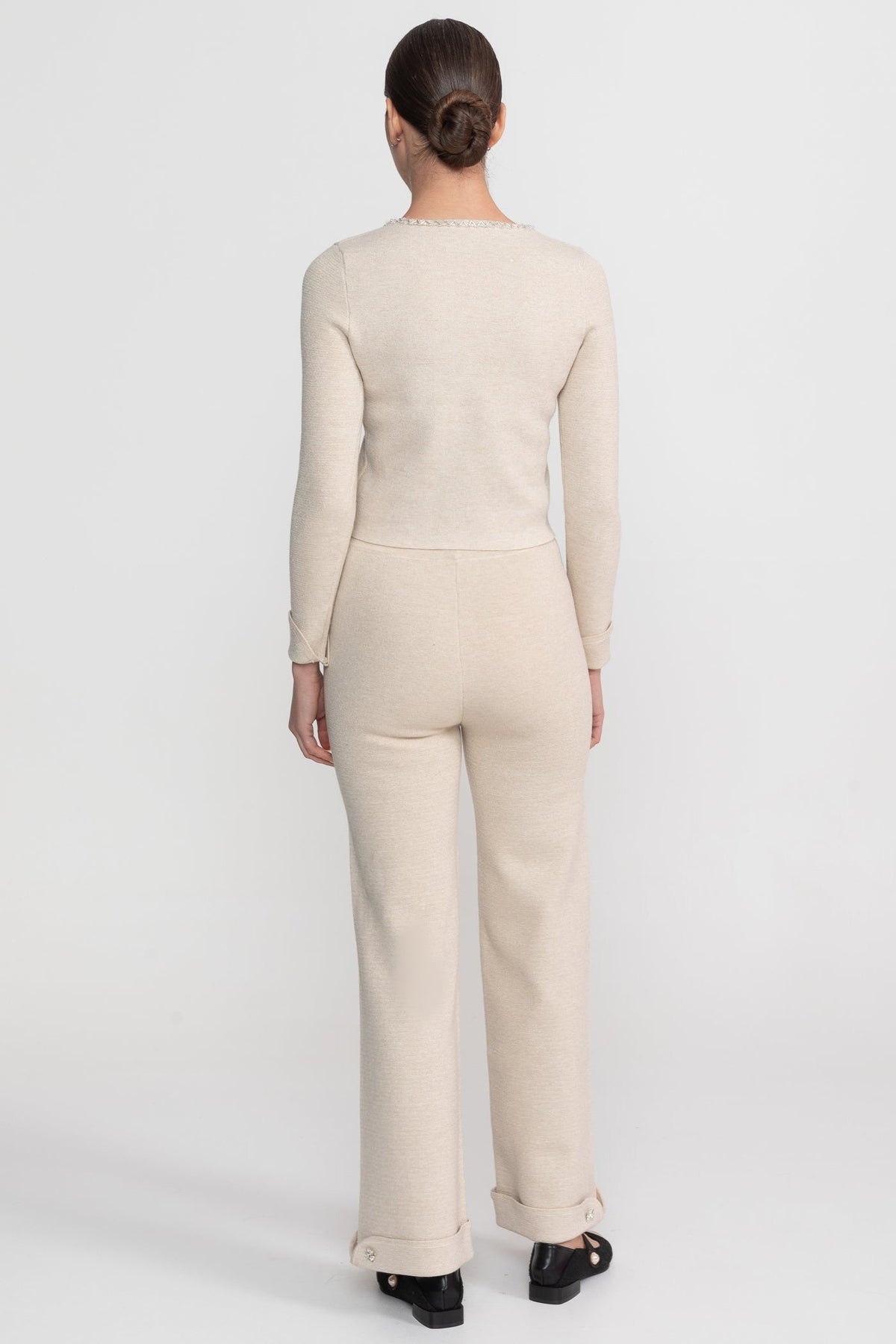 Gabrielle Beige Long Sleeve Knit Co-Ord Set With Sparkling Embellishments