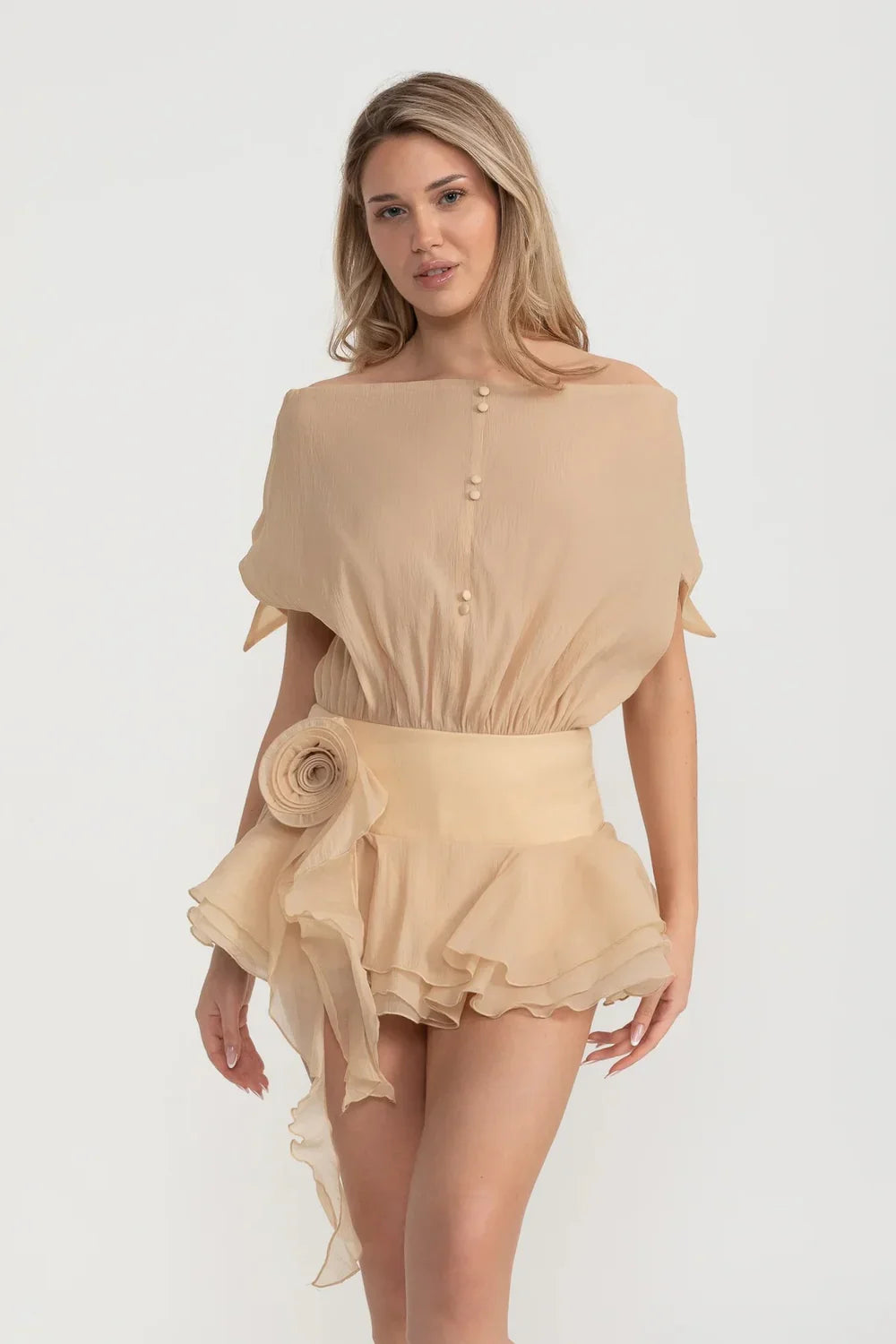 strapless open back dress Short Strapless Rosette Neck Mini Dress – The Dress Outlet main image 1