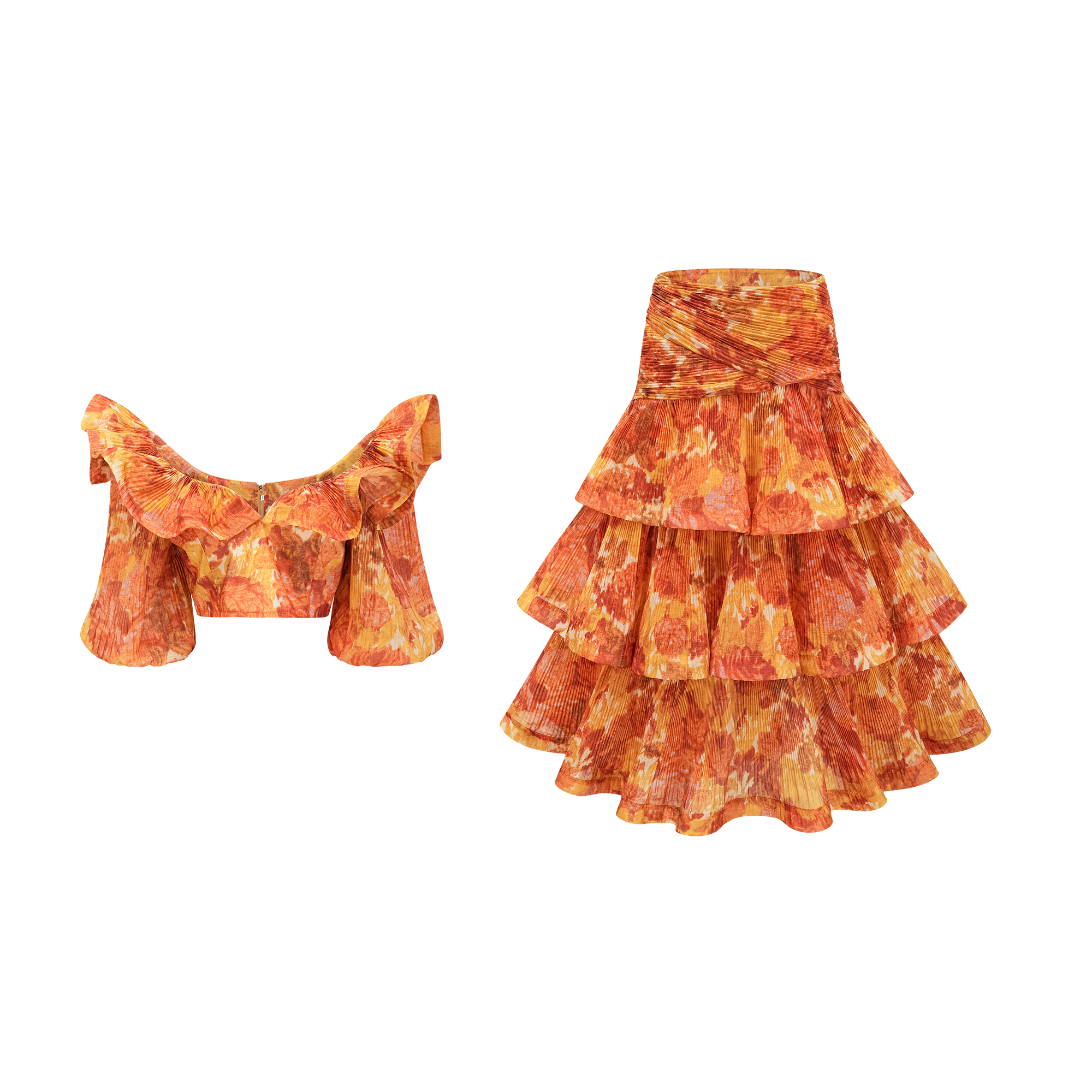 Océane graphic-print ruffled top & skirt matching set (US Only)