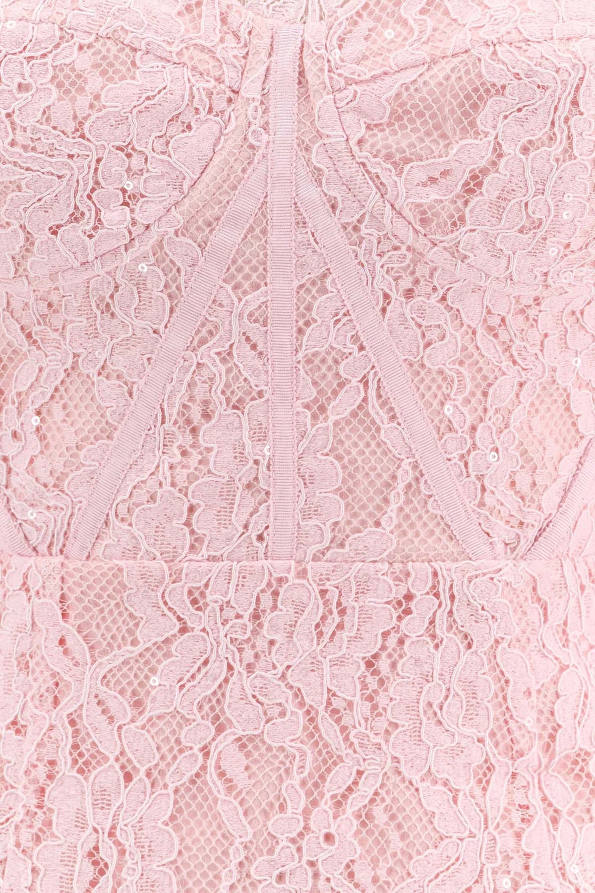 Elegant Long Sleeve Lace Dress With Matching Waist Belt - Pink