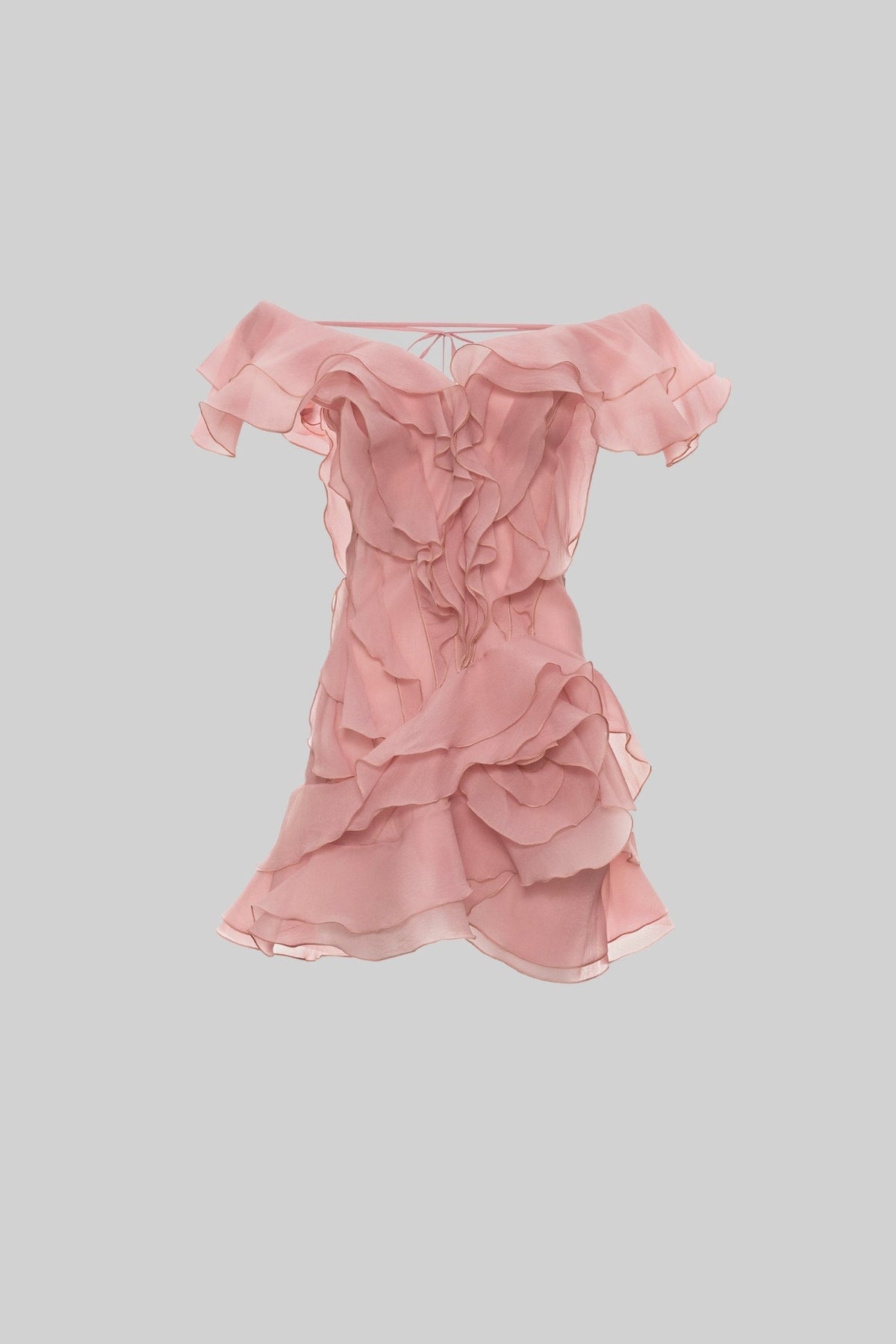 Layered Sheer Mini Dress With Ruffled Design - Pink