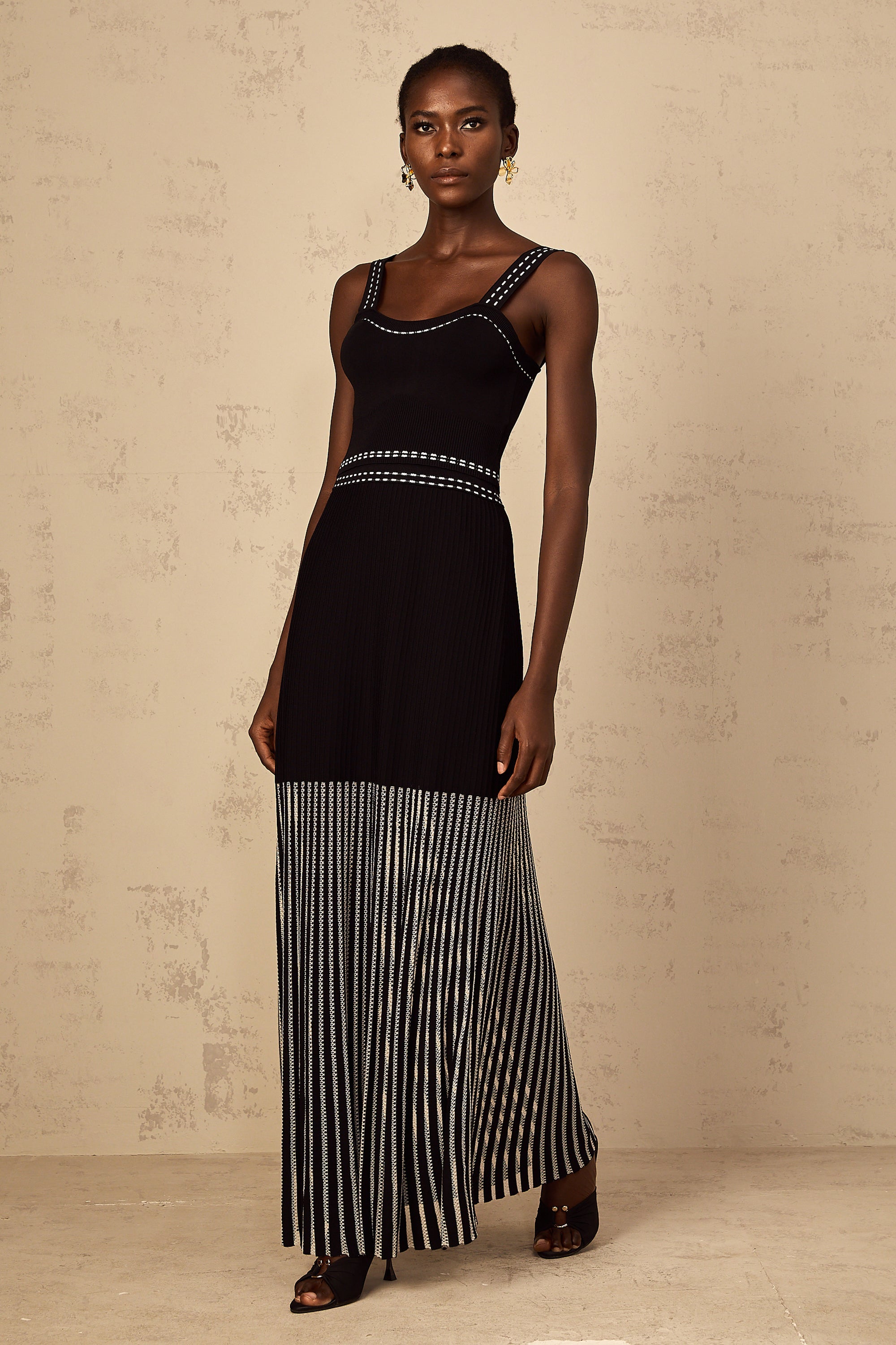 Léontine Contrast Color Ribbed Knit Matching Set