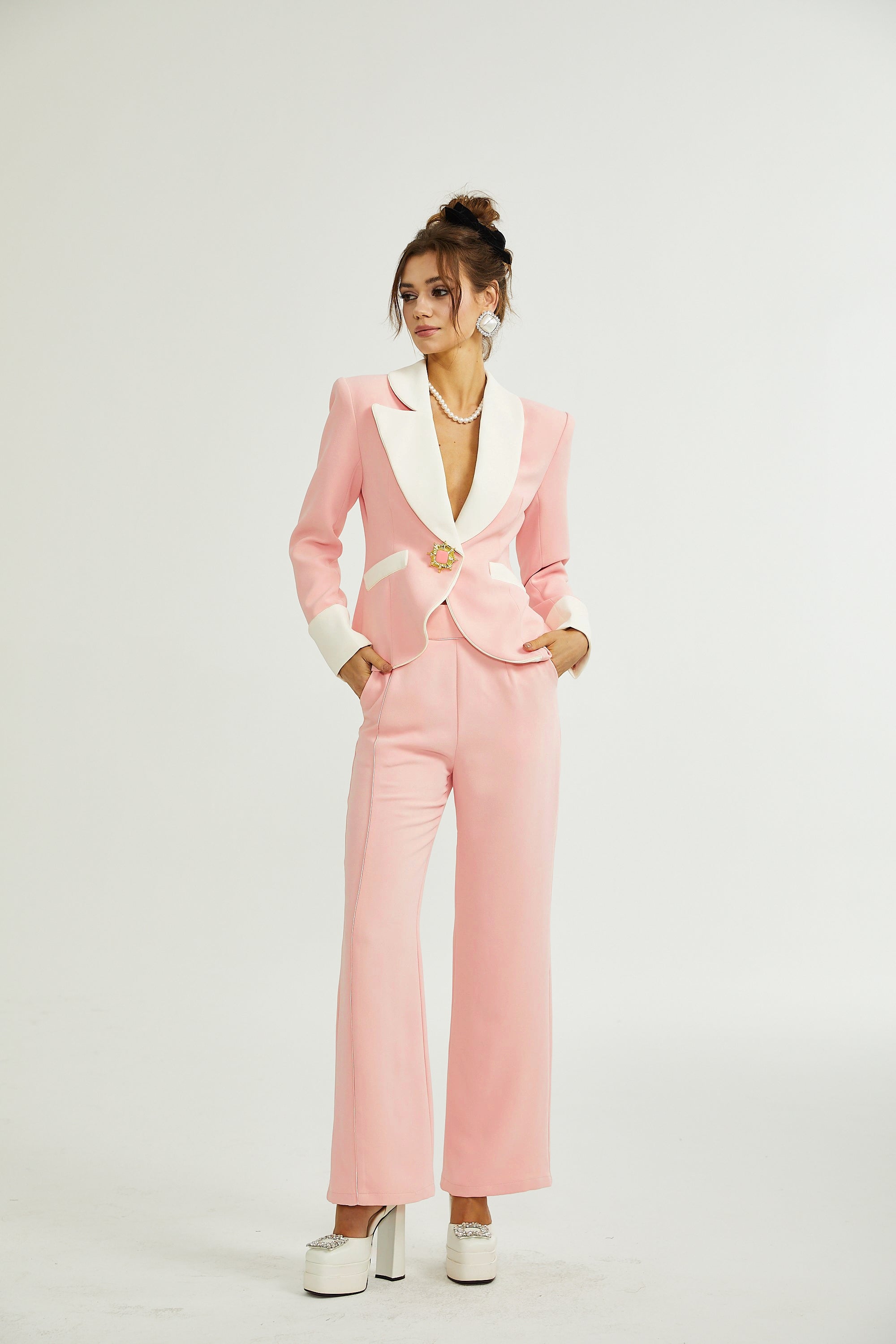 Claretta colour-block blazer & pants matching set
