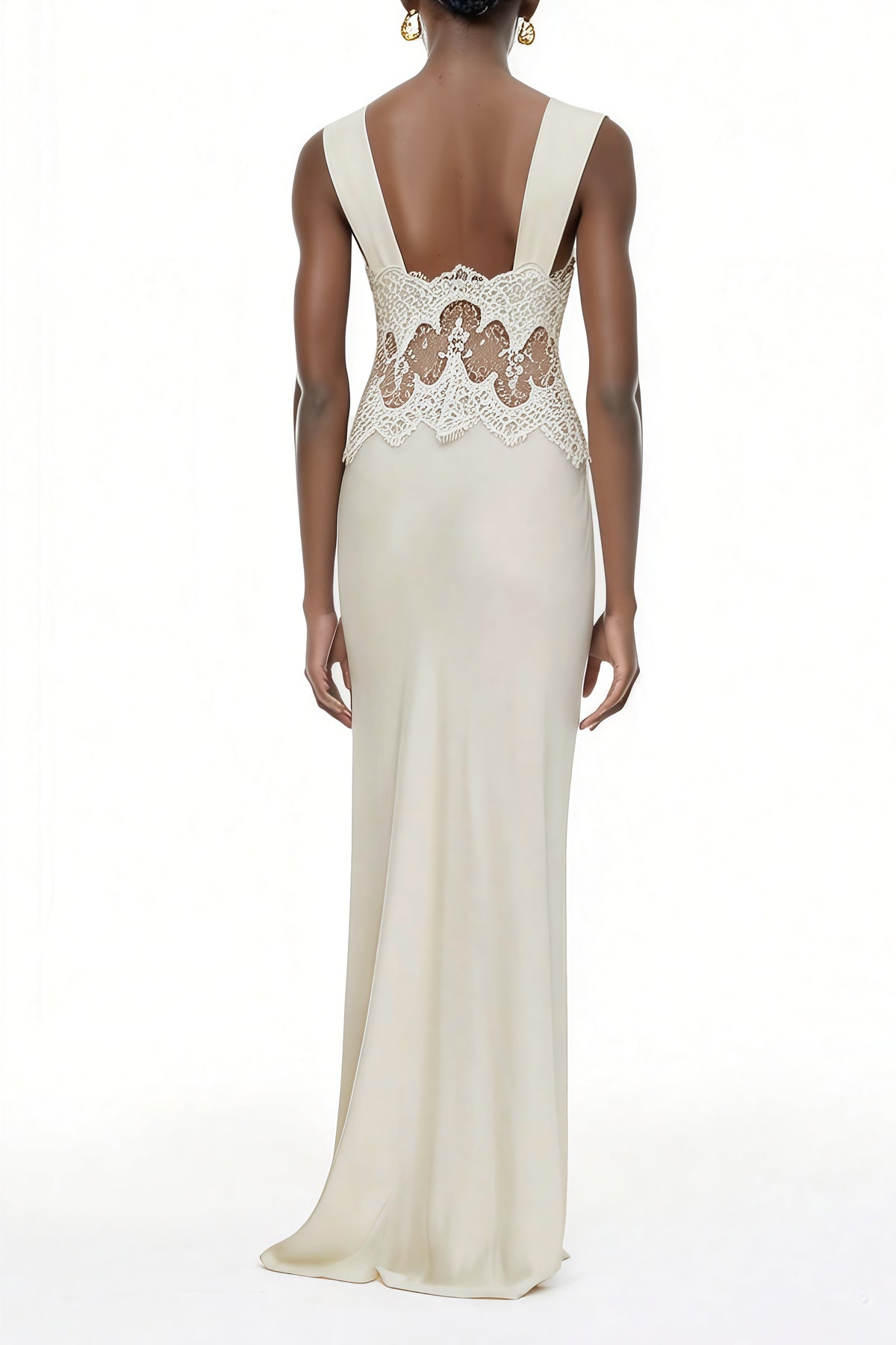 Aitana Neutrals Satin Maxi Dress with Lace Panels (Final Sale-US Only)