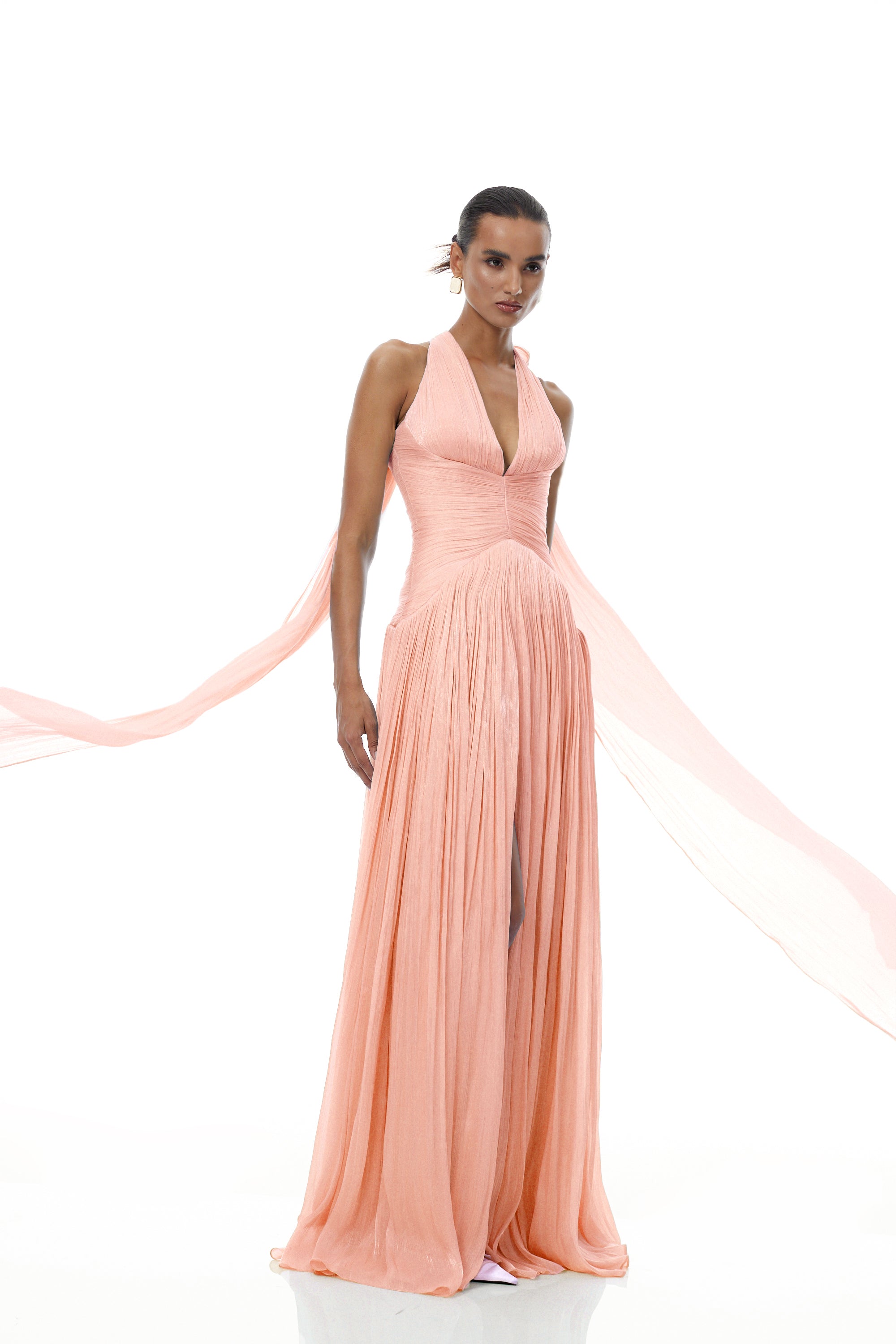 Térébenthine Pink Glossy Gathered Maxi Dress