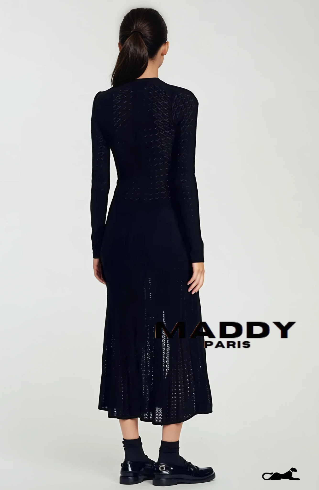 SANDRO ALESSIA CROCHET KNIT MIDI / MAXI DRESS - BLACK