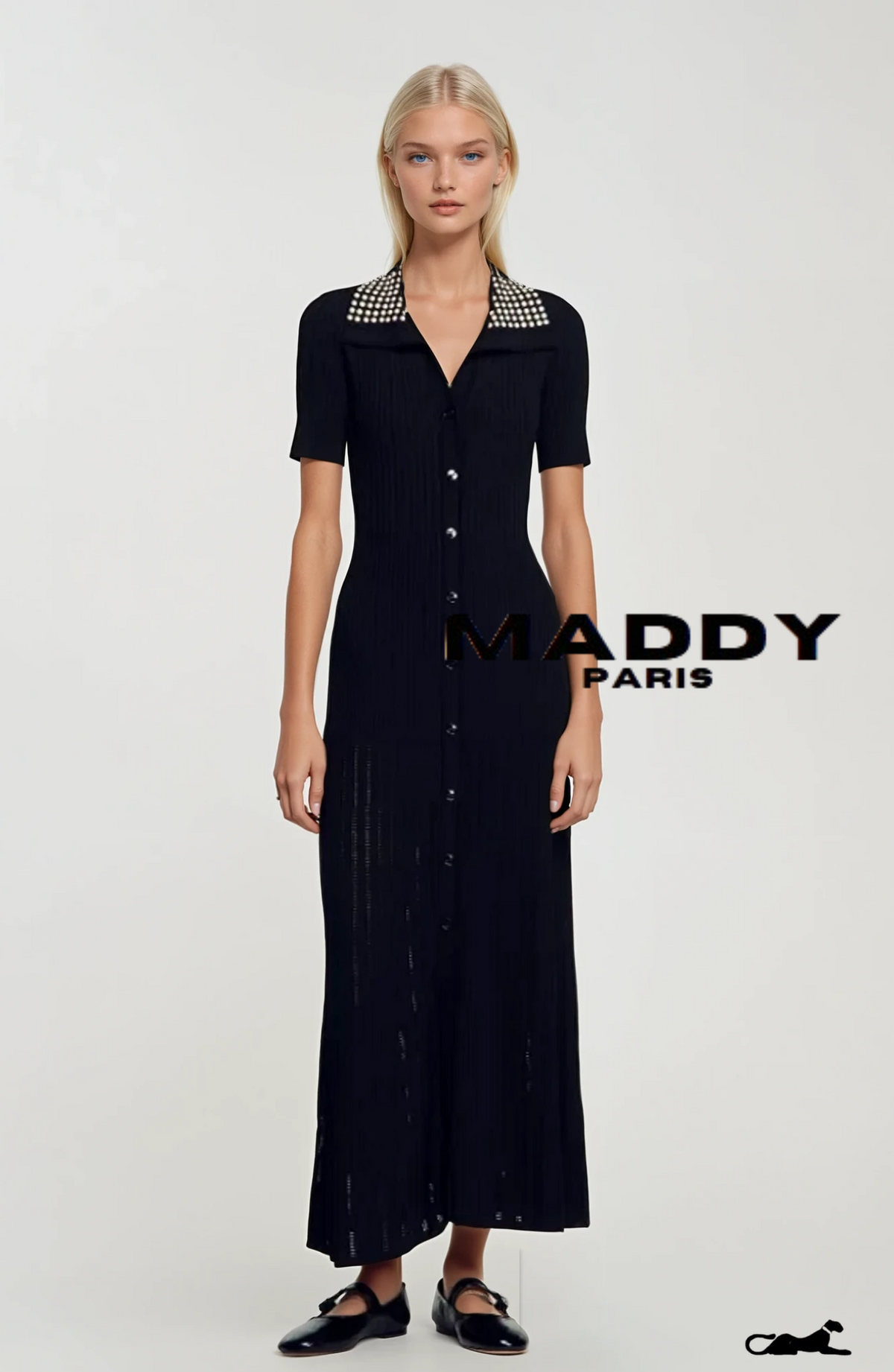SANDRO KNIT MAXI DRESS WITH STUDS- BLACK